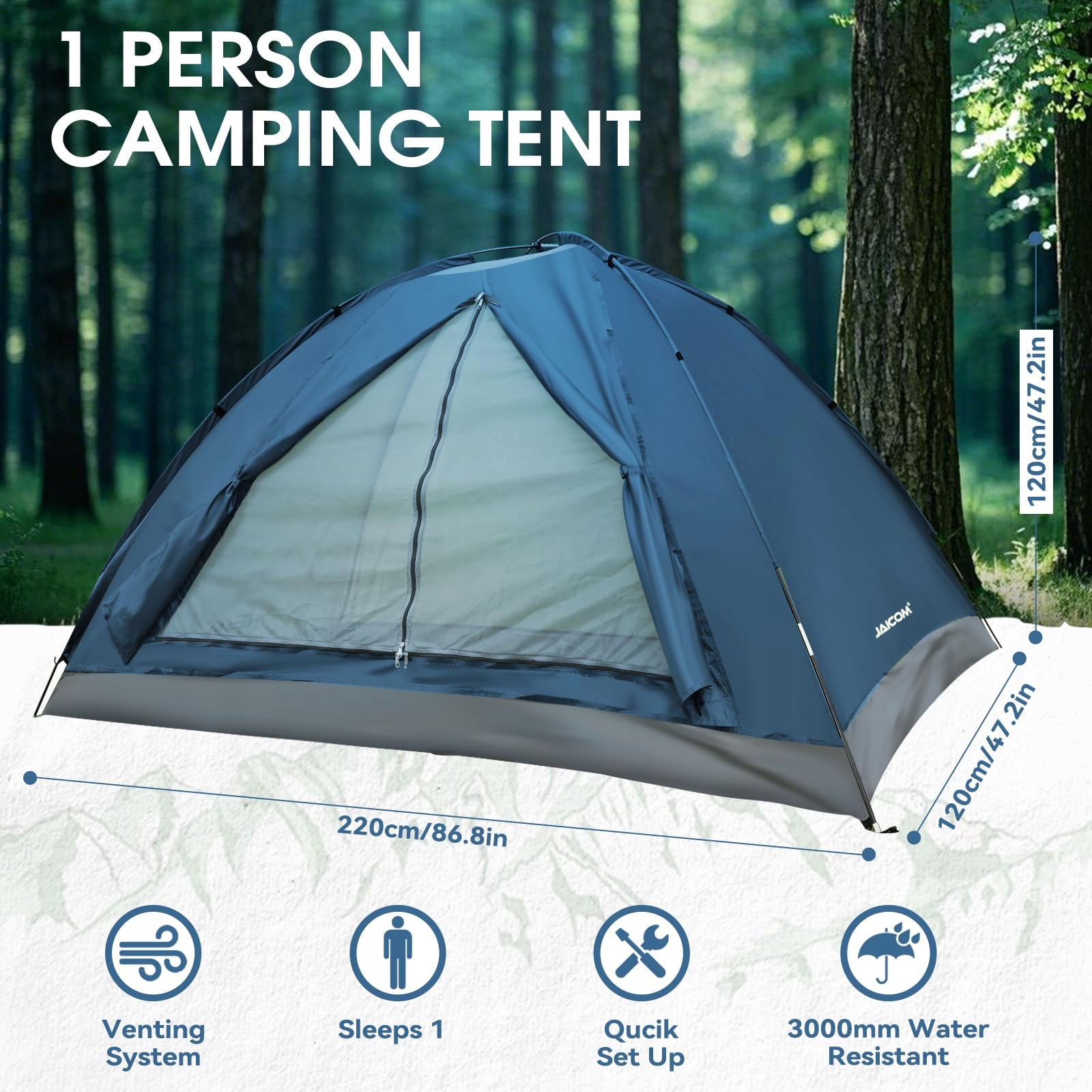 JAICOM Namiot Jednoosobowy Lekki Stabilny Wodoodporny Na Camping Trekking — miniatura 2