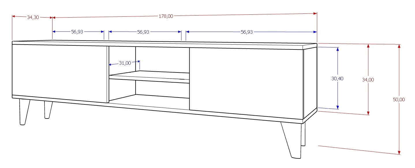 Szafka RTV Komoda Półka Craft Czarna Stojąca 180 Głębokość mebla 34.3 cm