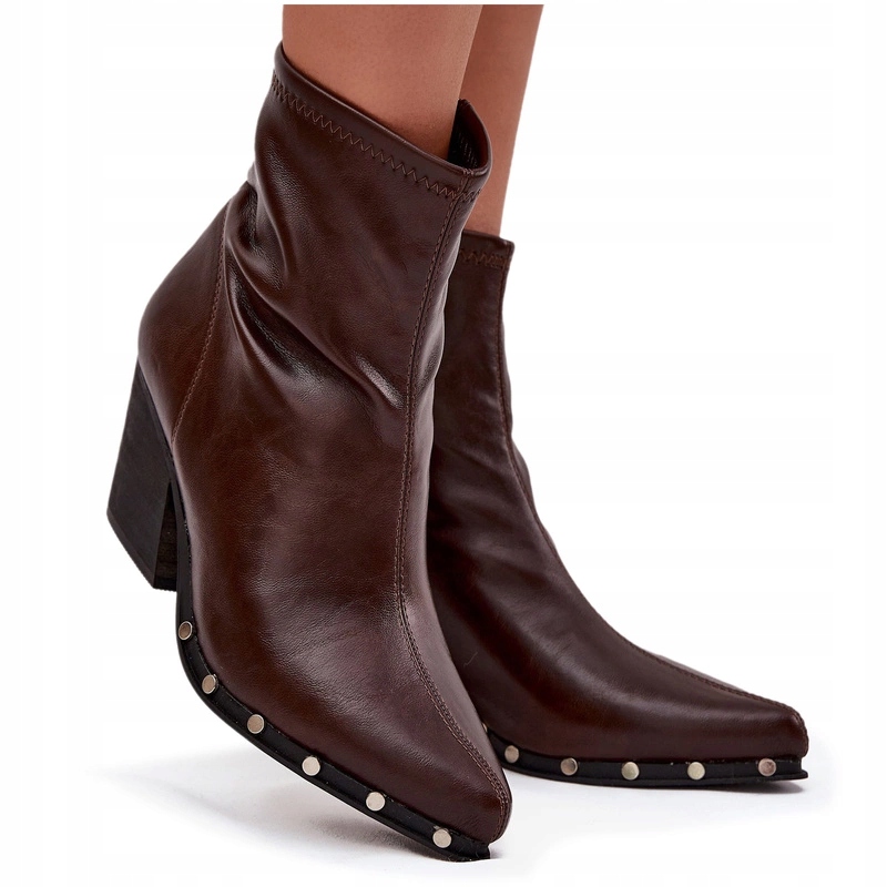 Dámské Kovbojské Boty Kotníkové Boty z eko kůže s podpatkem, zipem a hnědými Šatonové Růže 40