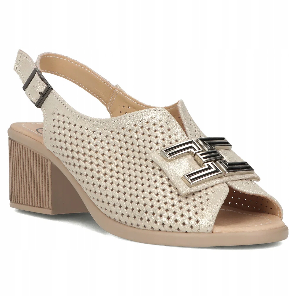 Buty damskie skórzane sandały Filippo na obcasie ażurowe lekkie r.39