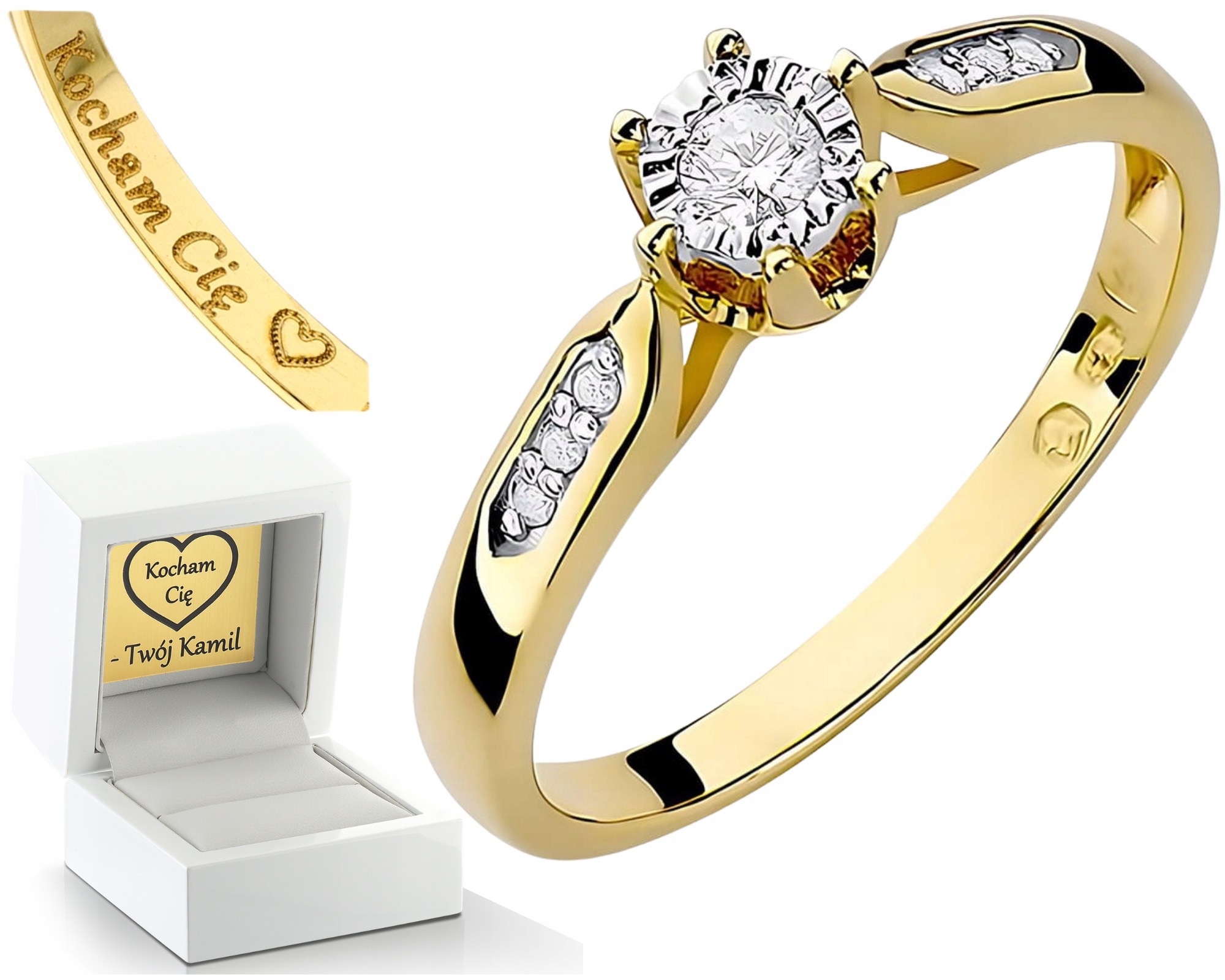 Zlatý Prstýnek Klasický Zásnubní Diamanty Lab Drť 585