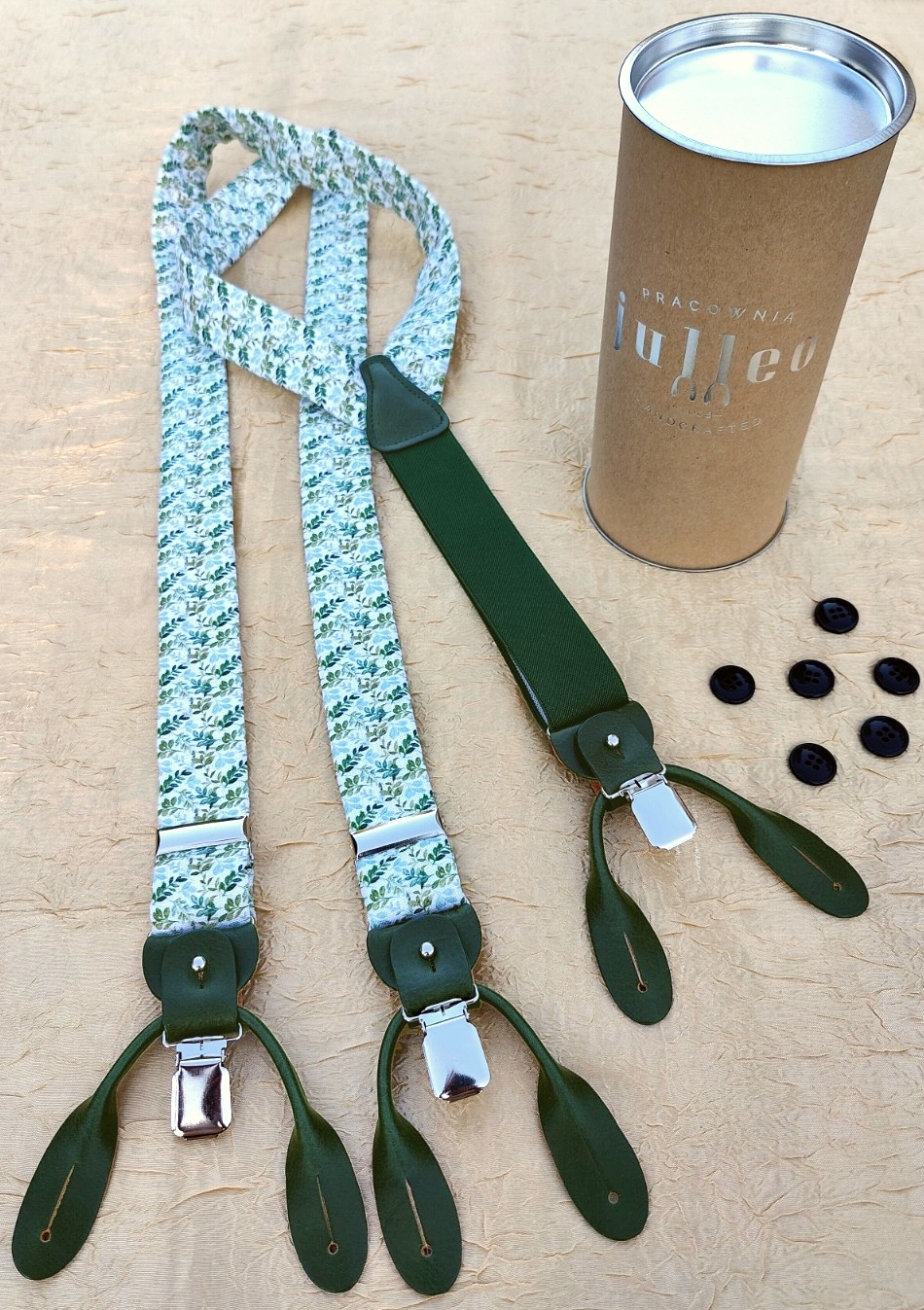 SZELKI Z LNU ZIELONE NA GUZIKI 2w1 LIŚCIE BOHO LEN Materiał dominujący len