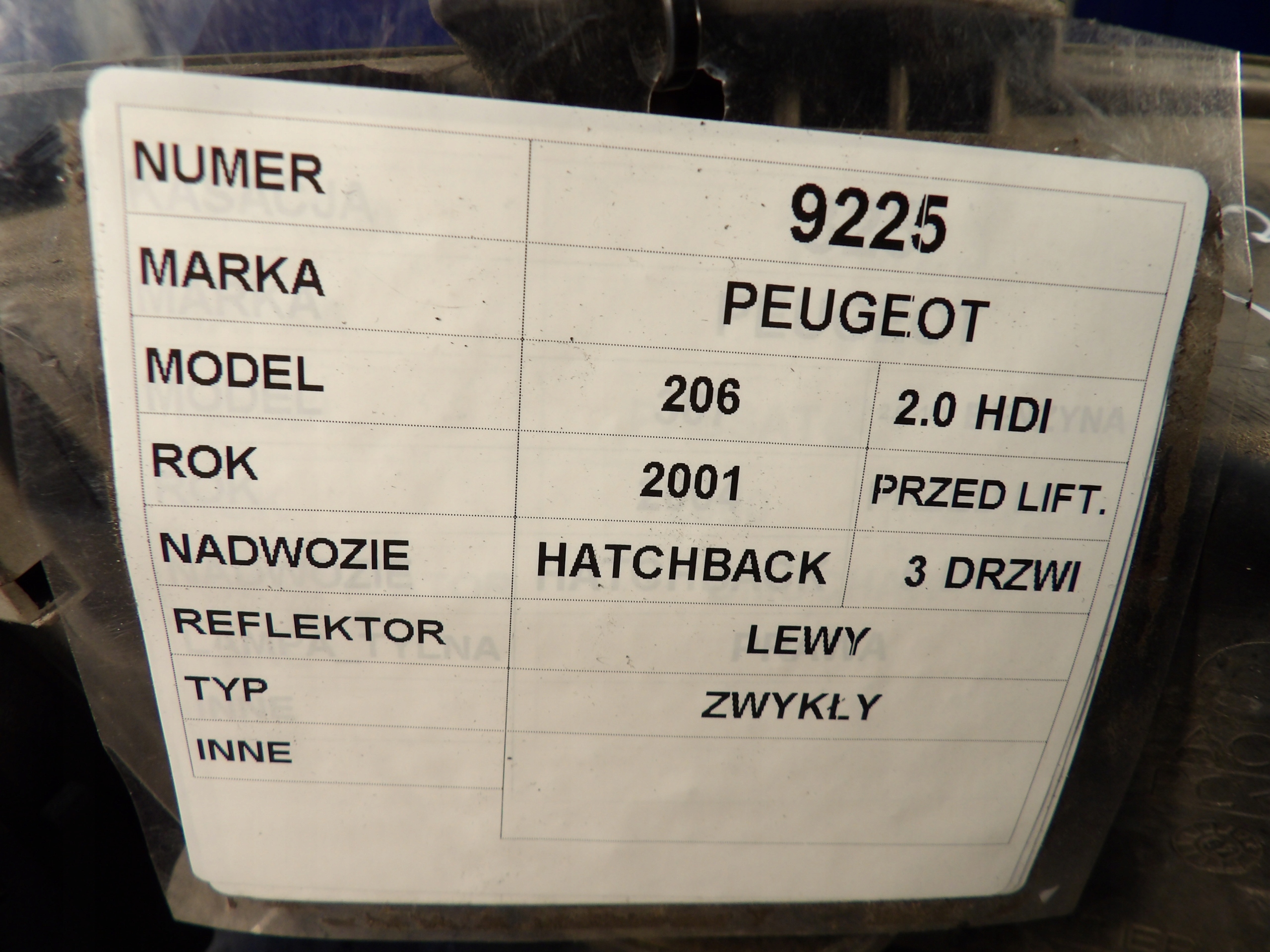 Peugeot 206 light front left 6204S7 89001963