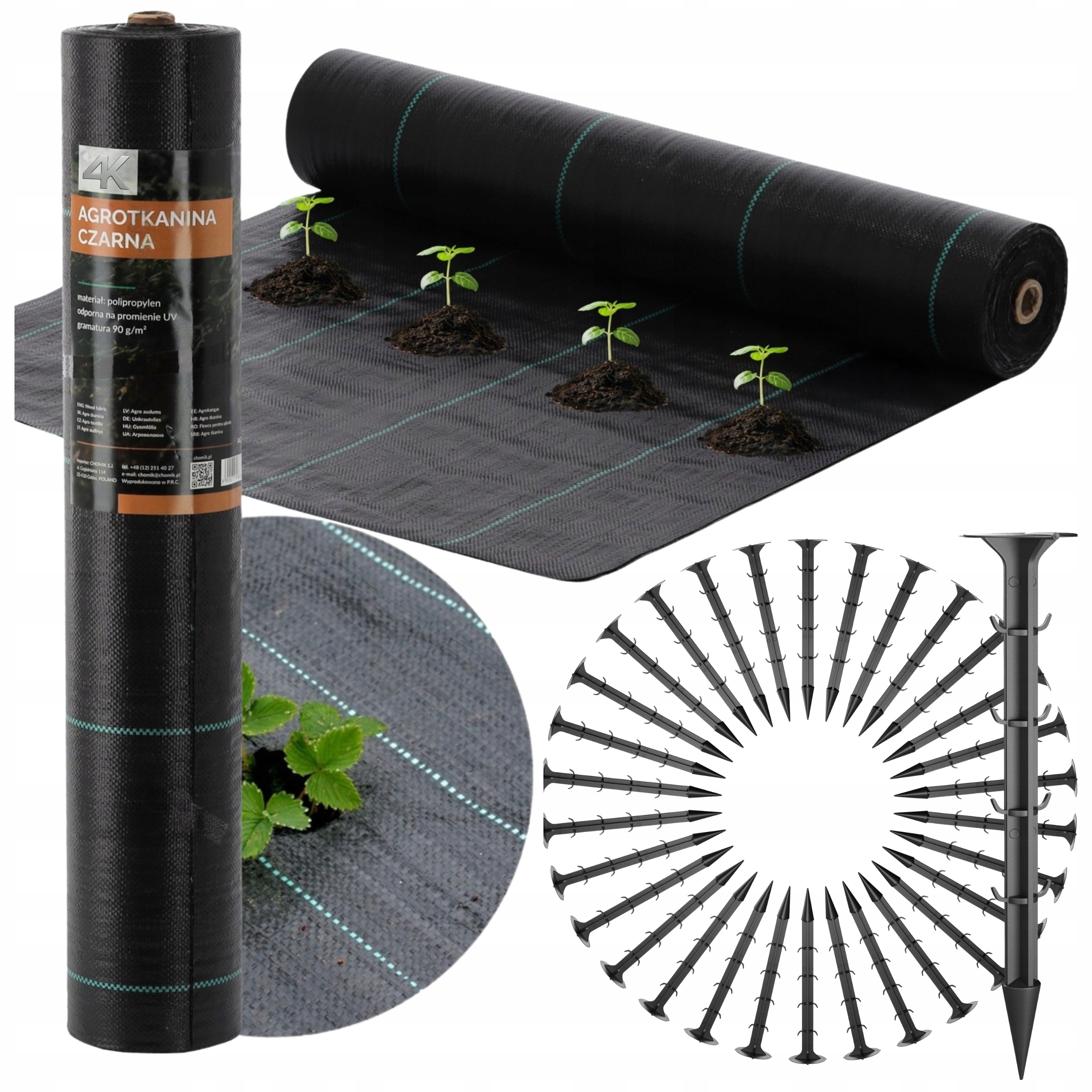 Agrotkanina 1,6x50m Agrowłóknina Premium 90g UV3% Mata Na Chwasty Kołki