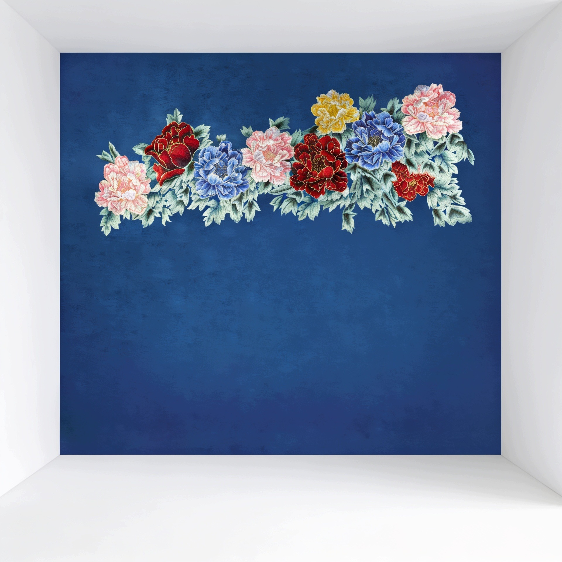 Mural Ścienny Tapeta Haft 3D Tkanina Granat Kwiat Premium 330x290cm 4-G
