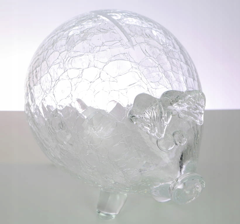 SKARBONKA ŚWINKA DEKORACYJNA SZKLANA XXL CRACKLE 17x19 Kolor przezroczysty