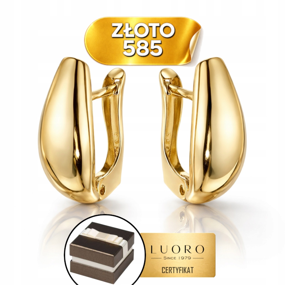 Náušnice Zlaté 585 14K Podložkové Slzy 1,7 CM Krabička Dárek Certifikát