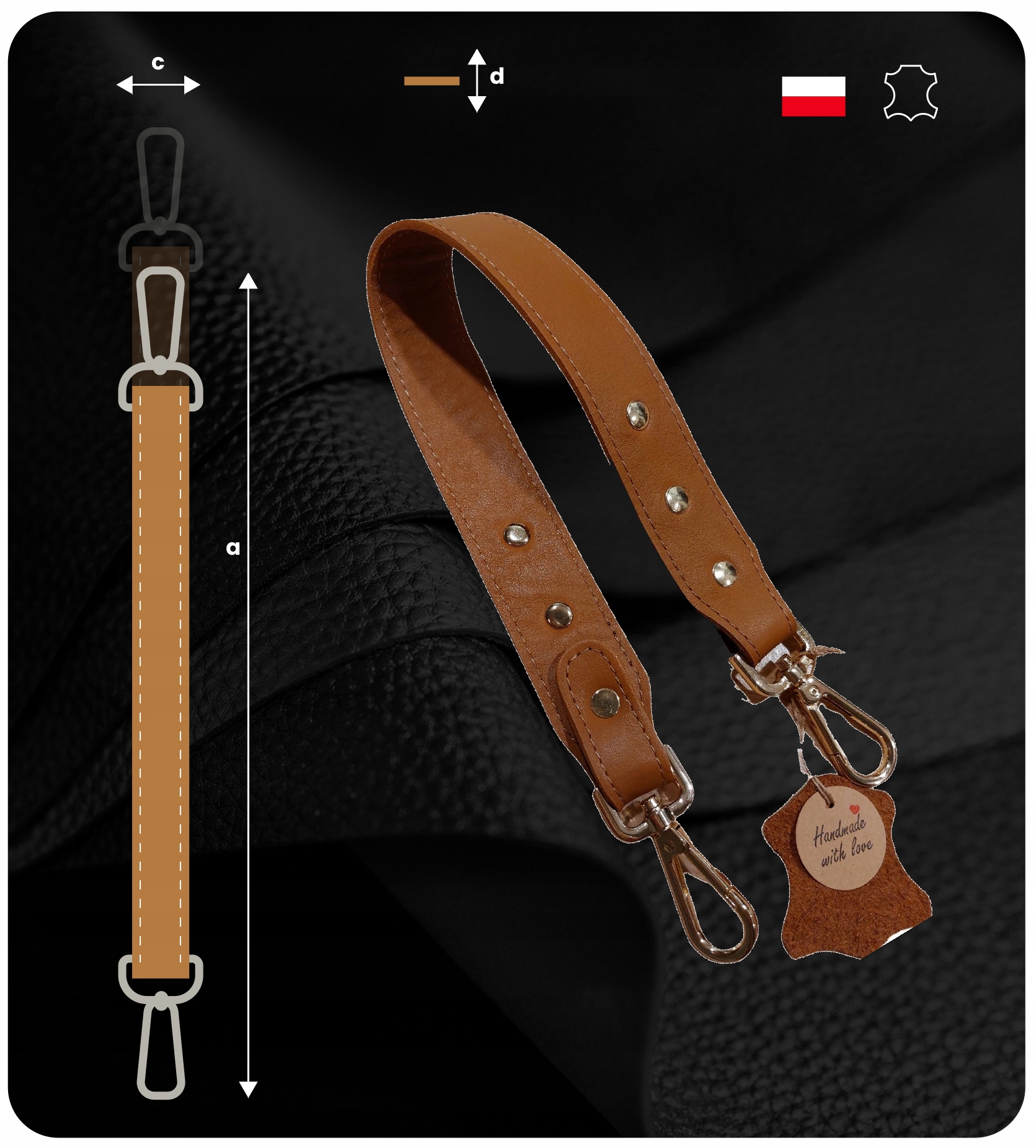 SKÓRZANY PASEK DO TOREBKI BRĄZOWY SKÓRA NATURALNA ZAPASOWA RĄCZKA Materiał dominujący skóra naturalna