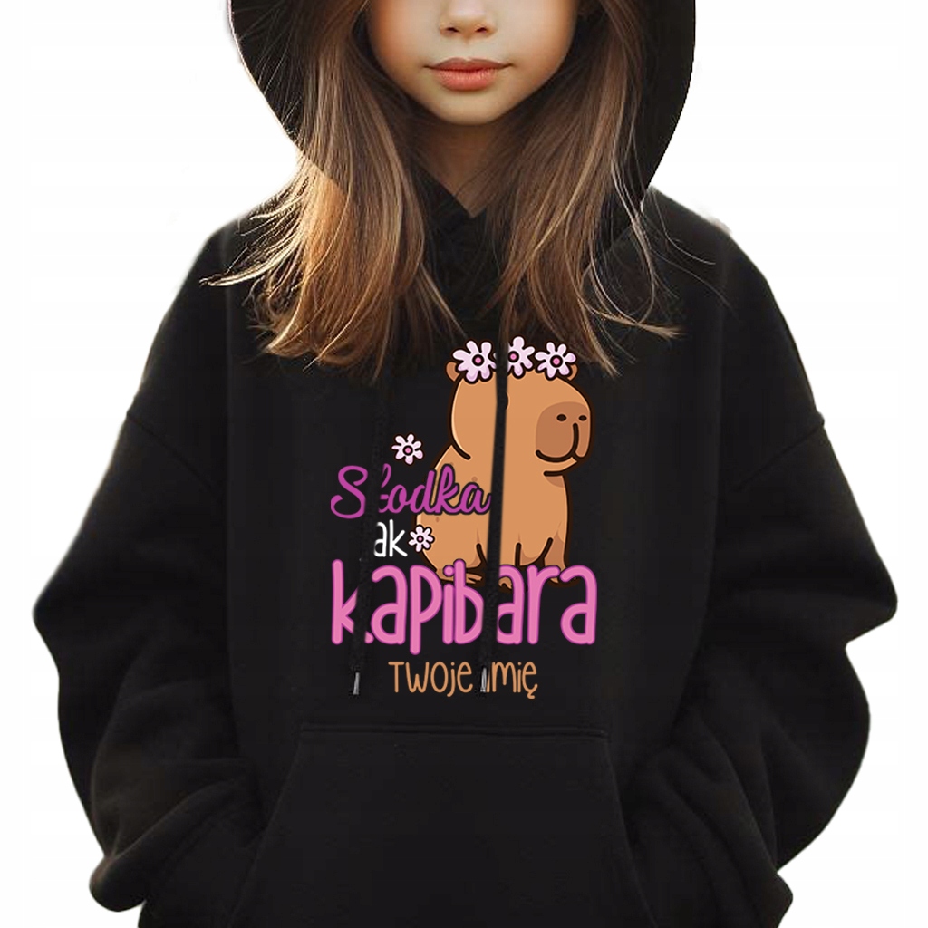 Bluza Dziecięca Z Kapturem Czarna Ciepła Capybara Słodka Jak Kapibara 140cm