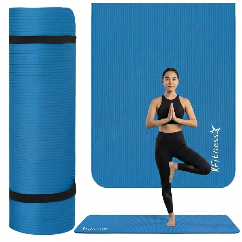 Mata do ćwiczeń fitness joga gimnastyczna 190x61x0,8 niebieska wodoodporna