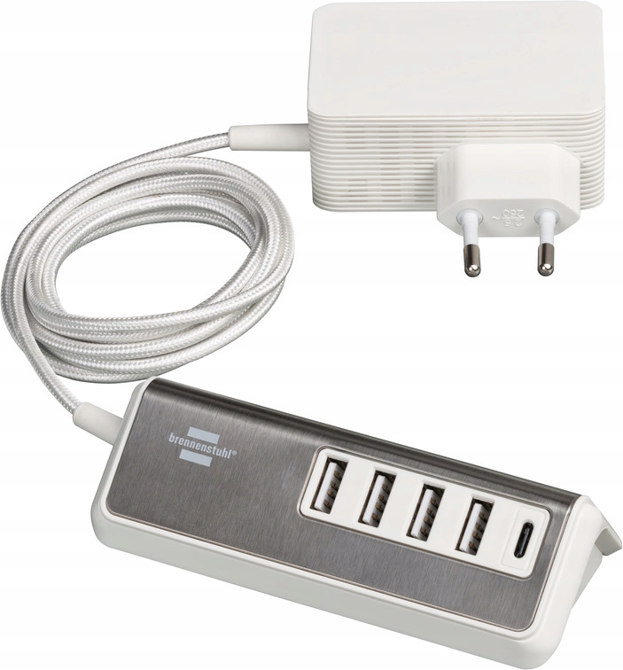 Ładowarka Usb-a 4,2A Usb-c 24W 5 Gniazd Inox