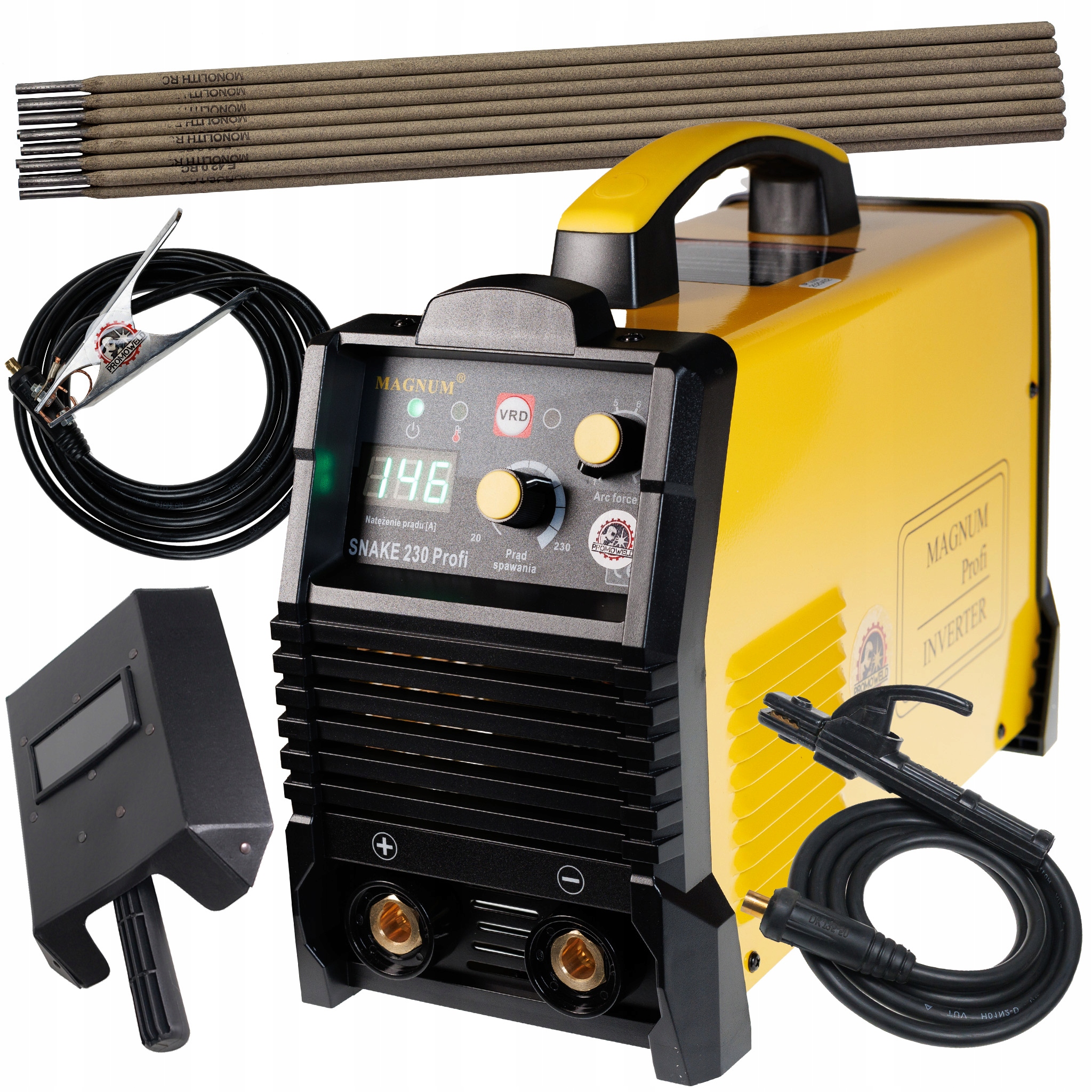 Spawarka inwerterowa Magnum Snake 230 Mma Profi 230A, Tarcza, Elektrody