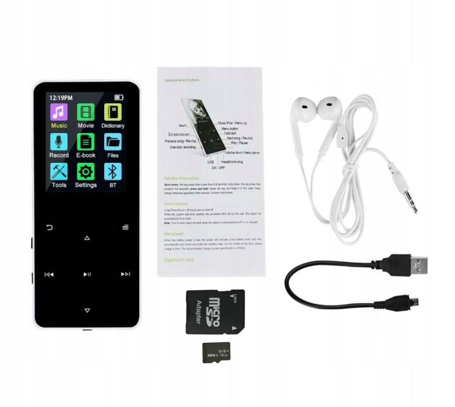 ODTWARZACZ MP4 MP3 16GB DOTYKOWY BLUETOOTH 5.0 HiFi + SŁUCHAWKI Szerokość produktu 9 cm
