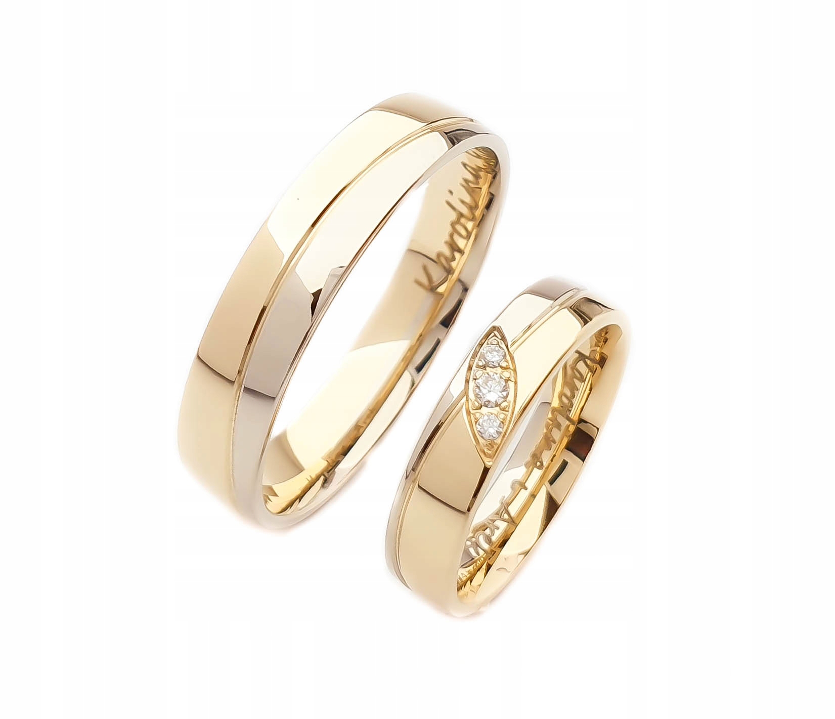 Zlaté 14K Briliantové Snubní Prsteny 4mm Čočka B-202