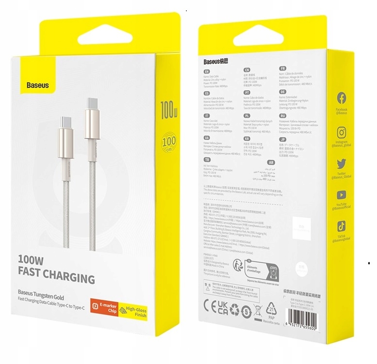 BASEUS MOCNY KABEL USB-C SZYBKIE ŁADOWANIE PRZEWÓD TYP-C PD 100W QC 5A 1M Marka Baseus