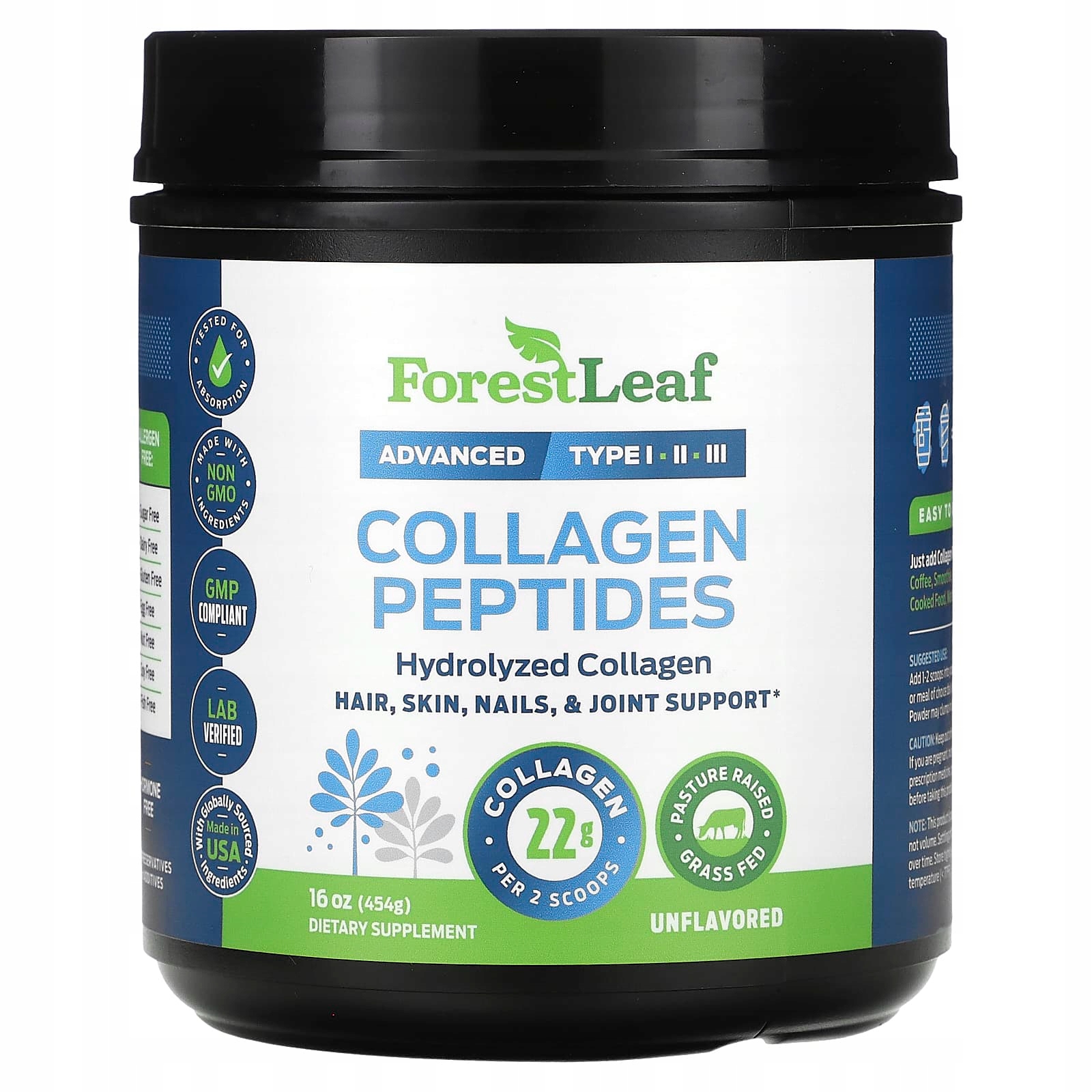 Forest Leaf, kolagenové peptidy, neochucené, 454 g