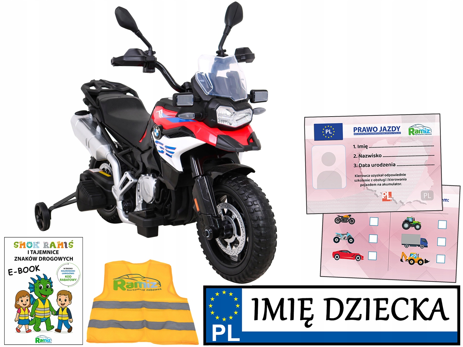 sportowy Motor Dla Dzieci na akumulator Bmw F850 tablica imienna Prawko