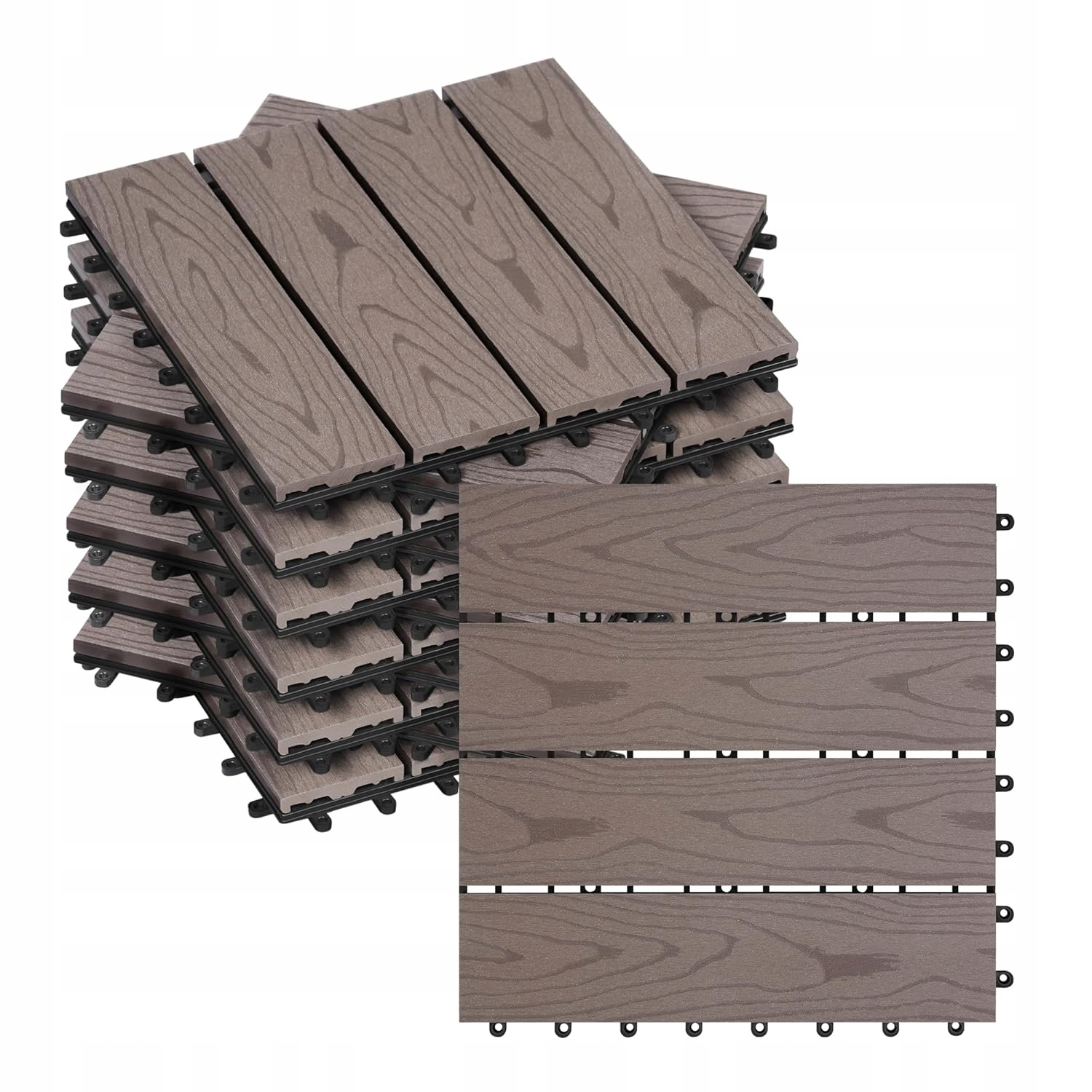 Woltu Zásuvkové Terasové Dlaždice 11 Ks Balkonové Drenáž Wpc Bronz 30 X 30 CM
