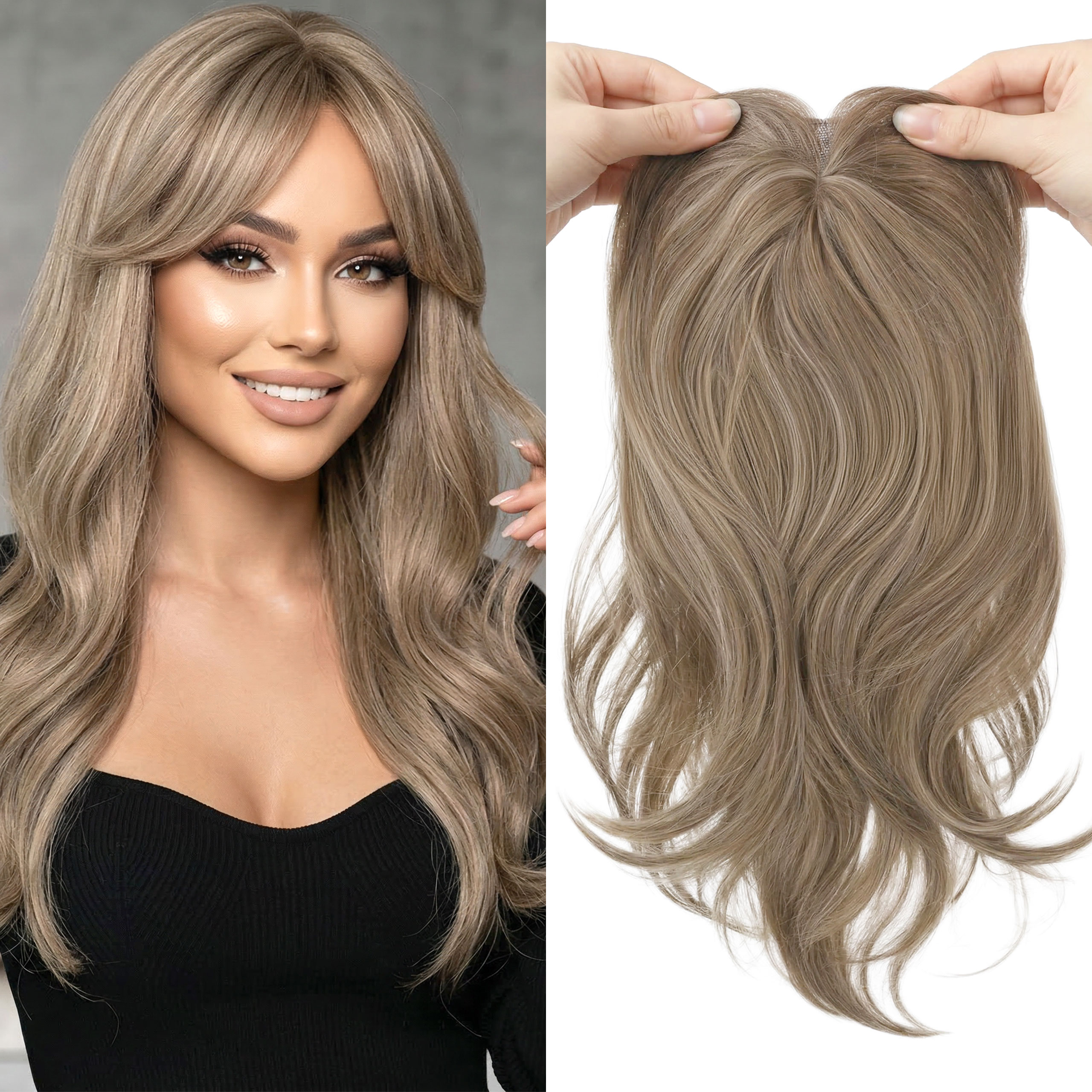 Topper Tupet Doplněk k umělým vlasům Clipin tmavý blond 50 cm ofina