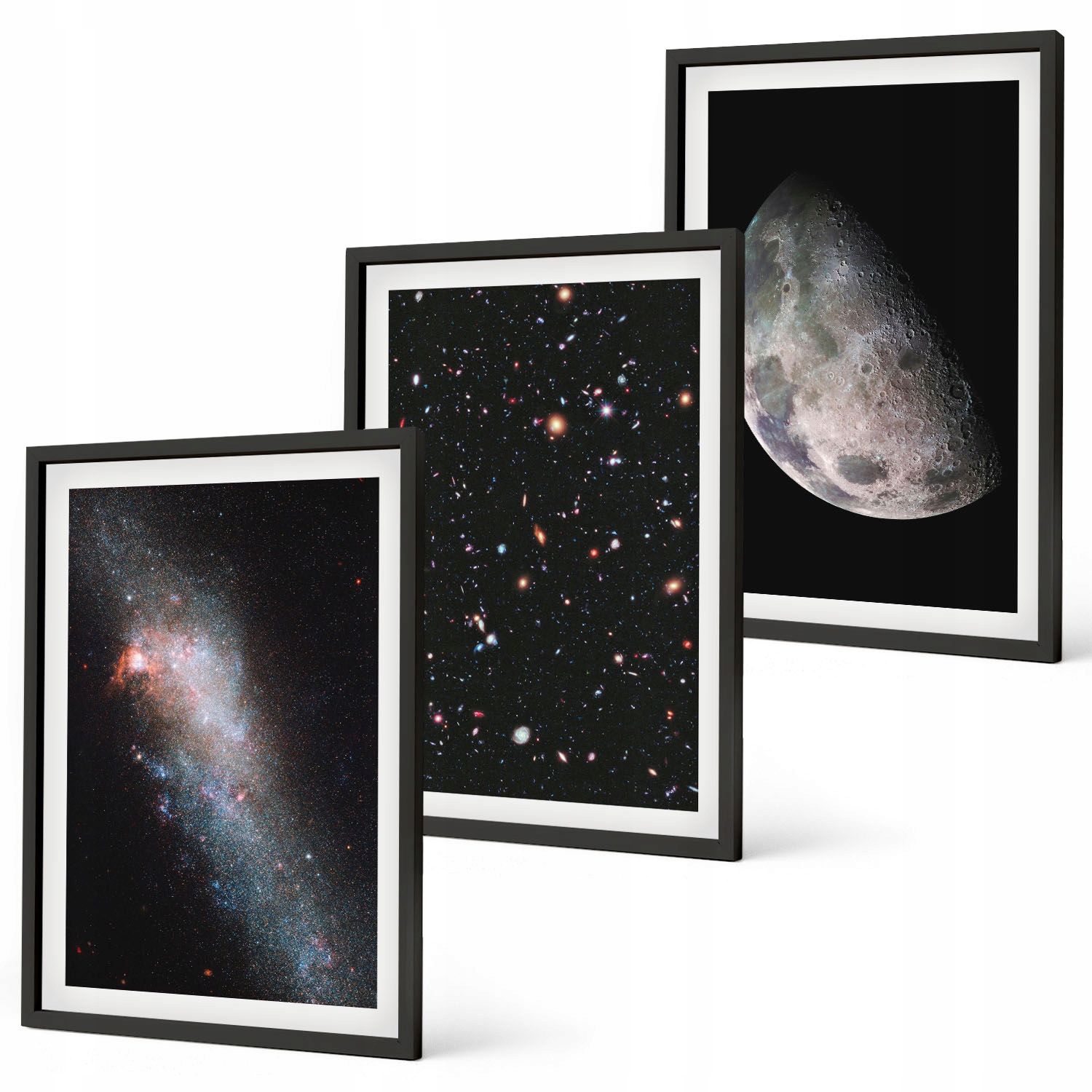 Moderní sada obrazů Vesmír galaxie hvězdy Měsíc Černý rám