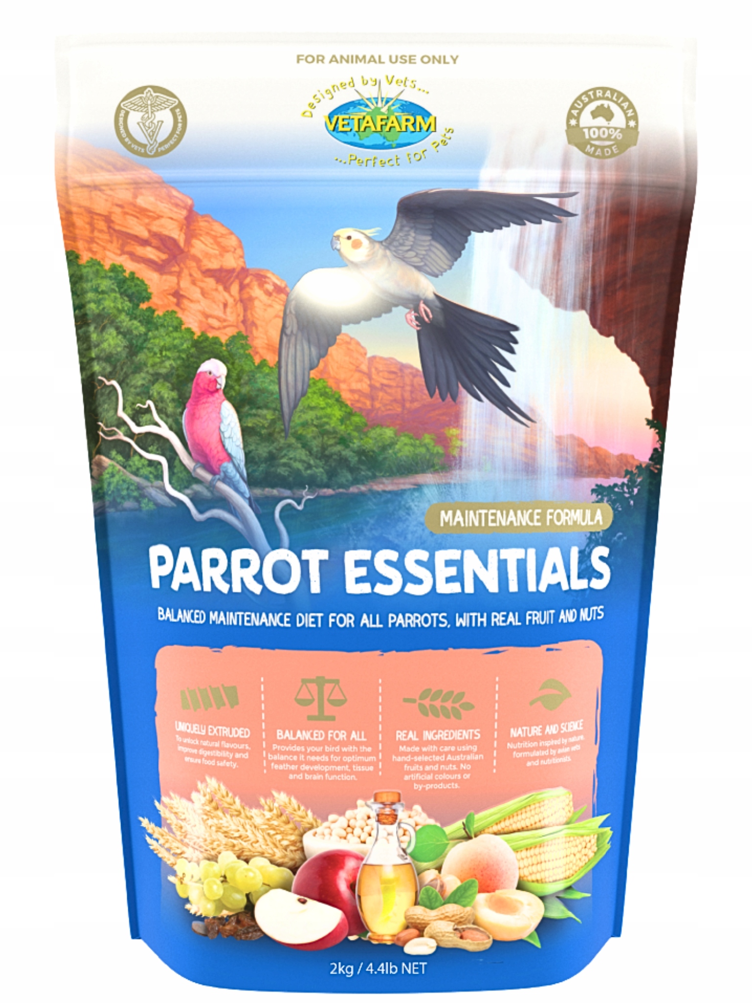 Vetafarm Celoroční Ořechovo-ovocný granulát pro Všechny Papoušky 2 kg