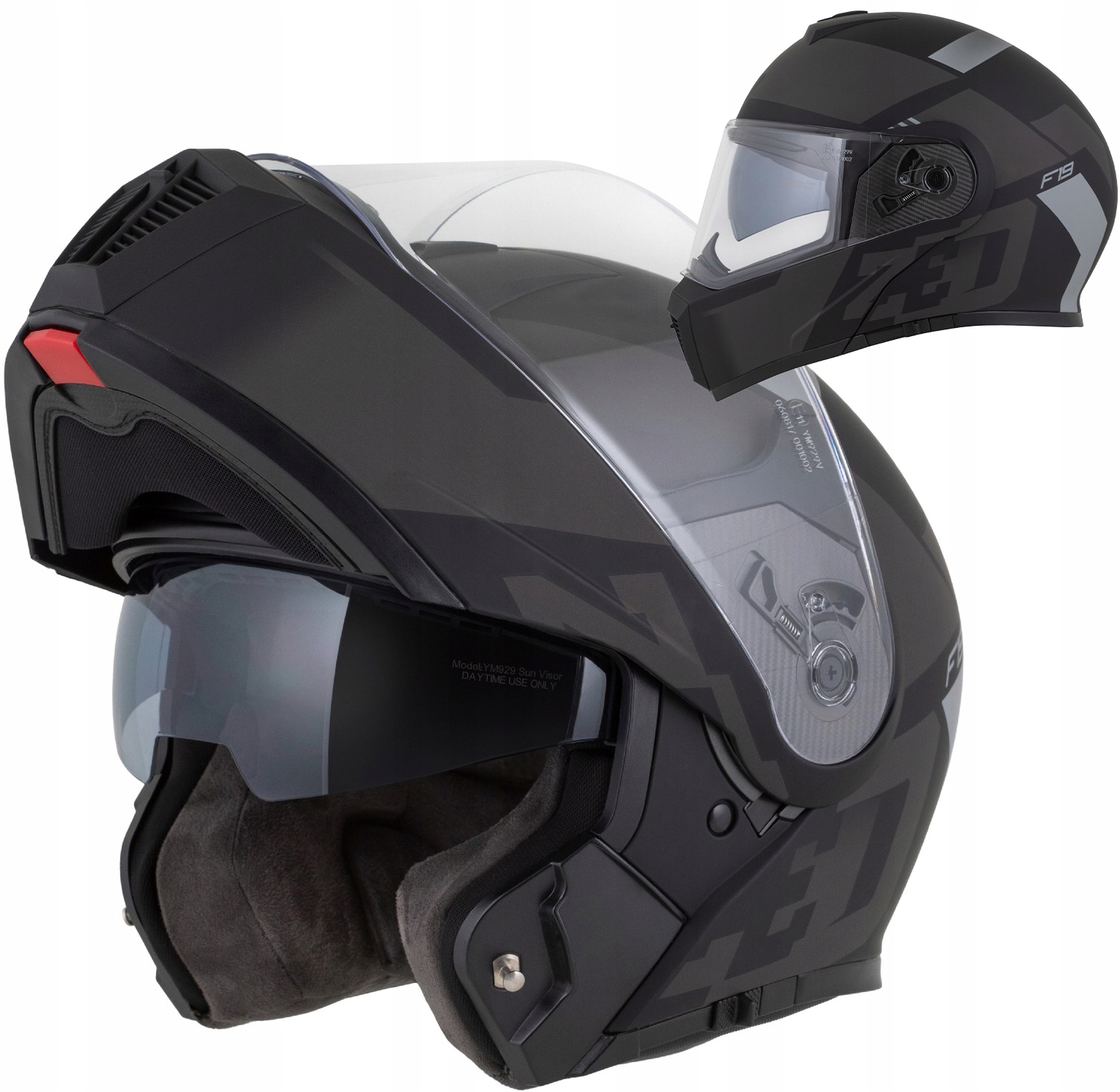 Motocyklová přilba Zed F19 blenda, antifog sklo pro interkom Ece 22.06 Xs