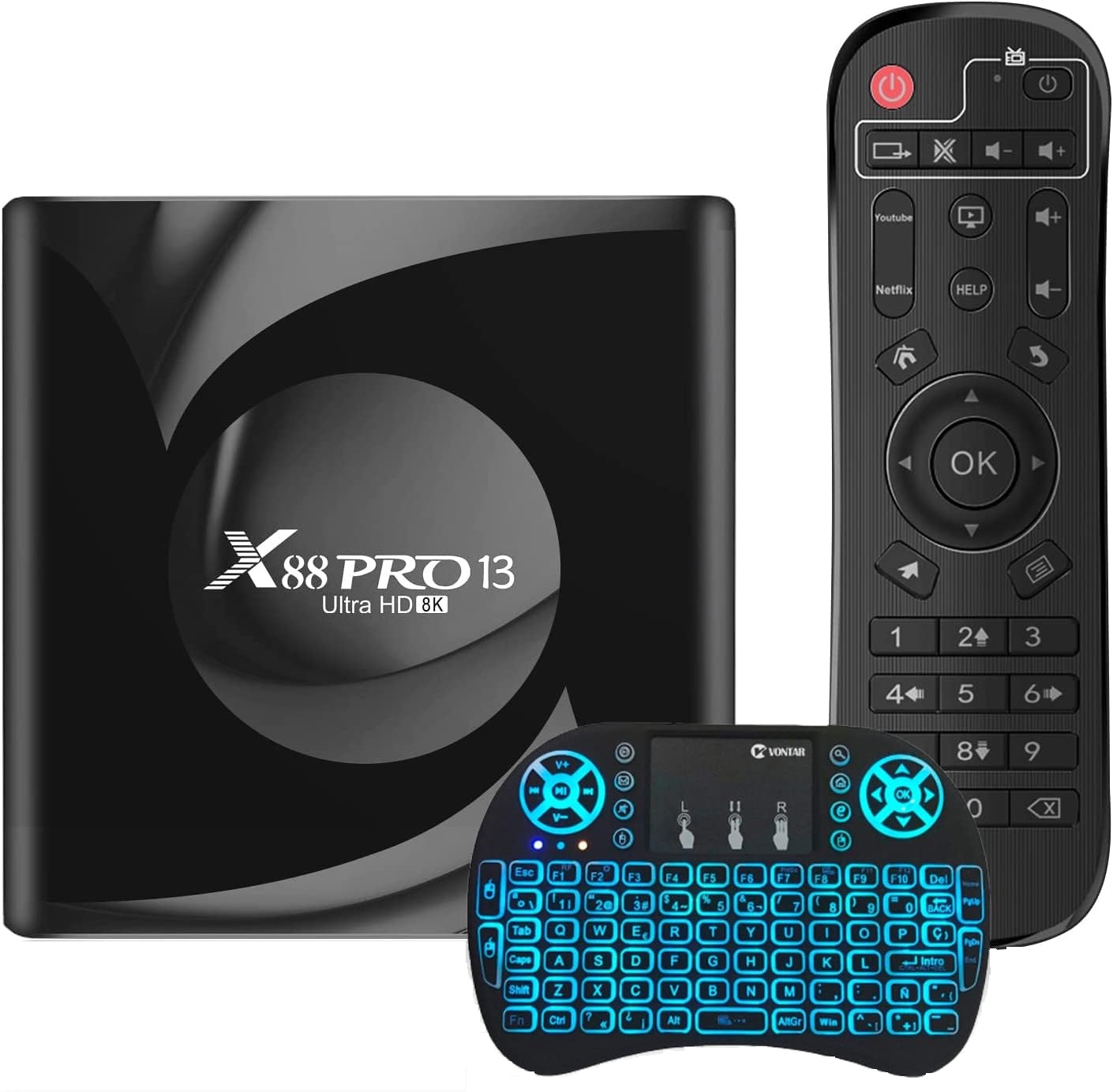 Dekodér Smart Tv box X88pro 2/16GB, Wifi 6, Android 13, Hdd a klávesnice I8