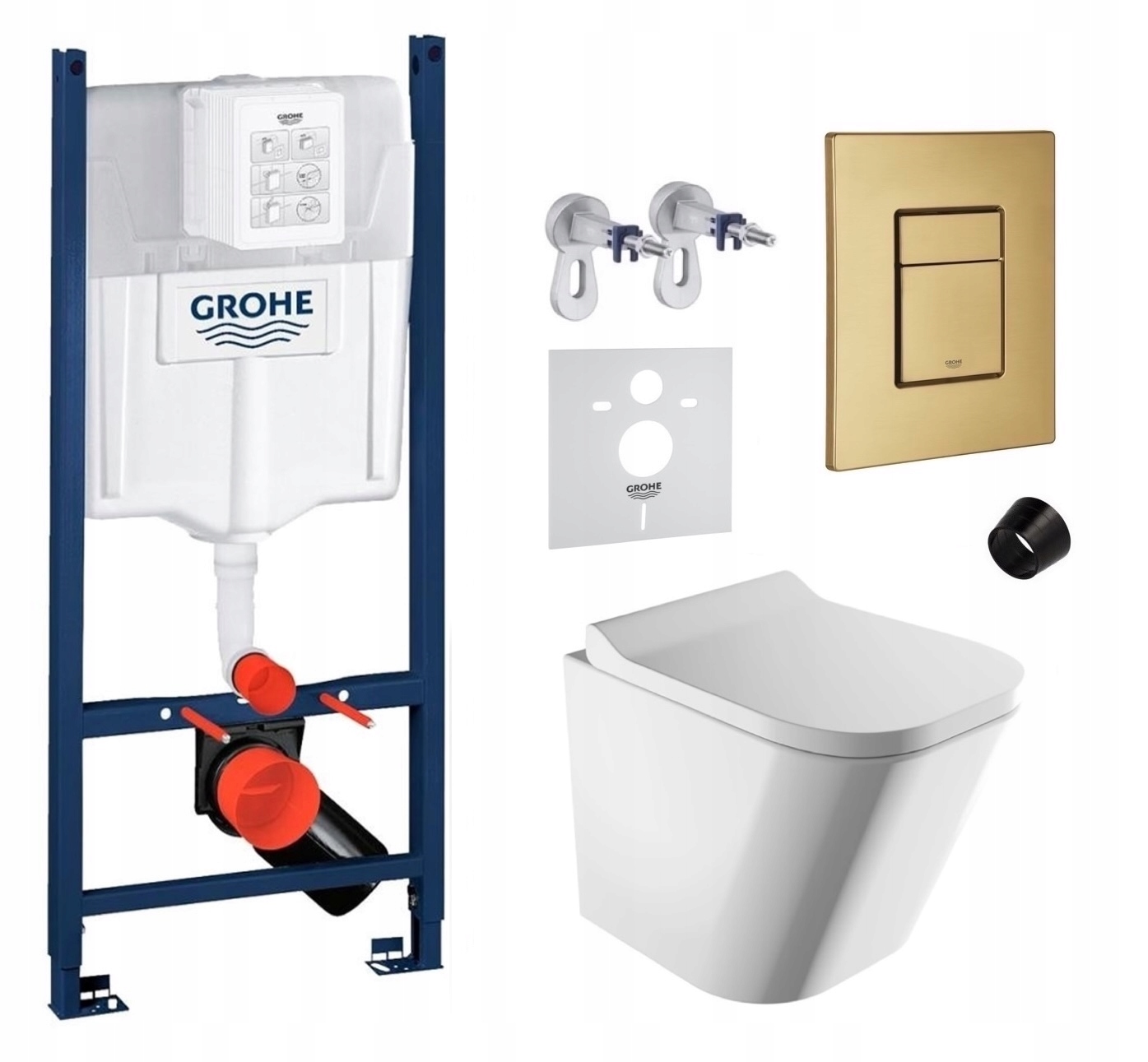 Zestaw Wc Grohe z miską Wc Fontana i przyciskiem złoty szczotkowany Fresh