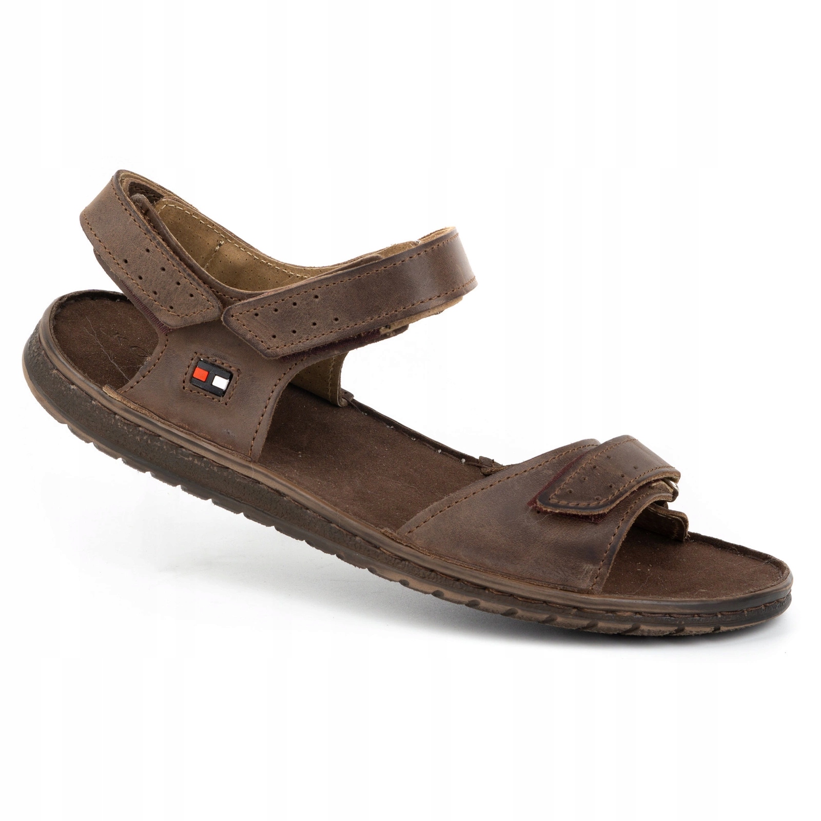 Pánské sandály z přírodní kůže na suchý zip Polské 881K hnědé 42