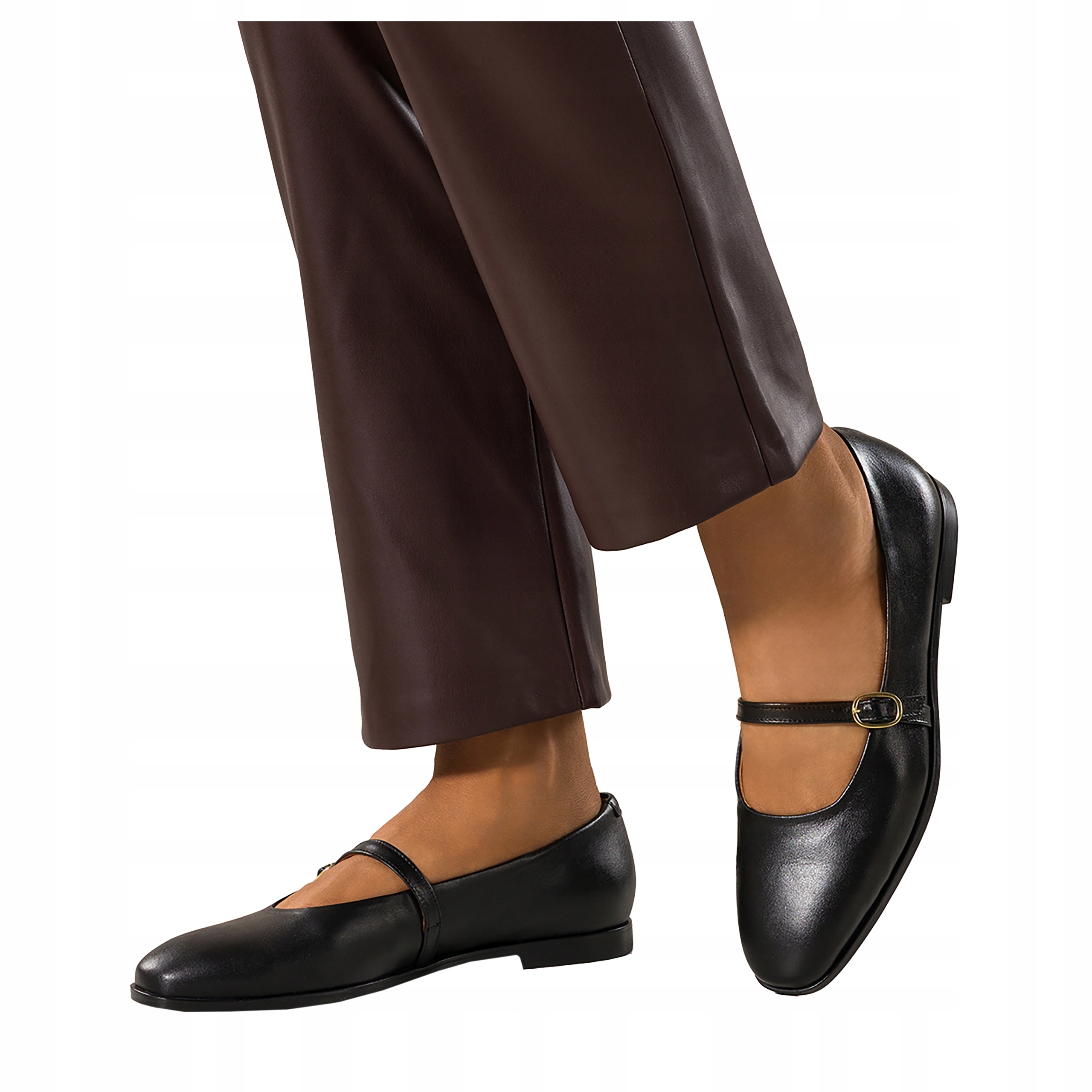 Černé dámské kožené Baleríny Mary Jane Zlatá Spona Pohodlná Módní velikost 38