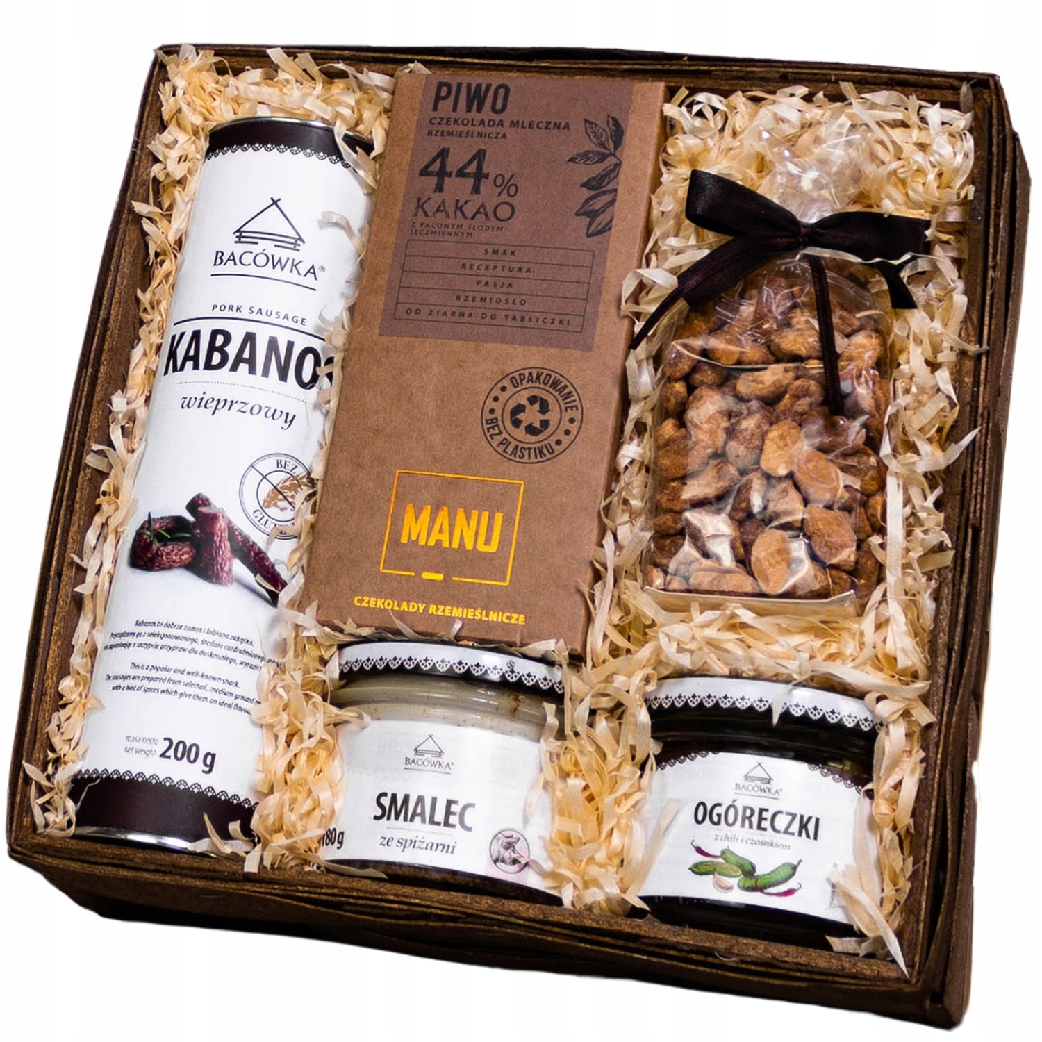 Levně Dárkový koš pro něj Dárek kabanosy sádlo okurky čokoláda kraftová