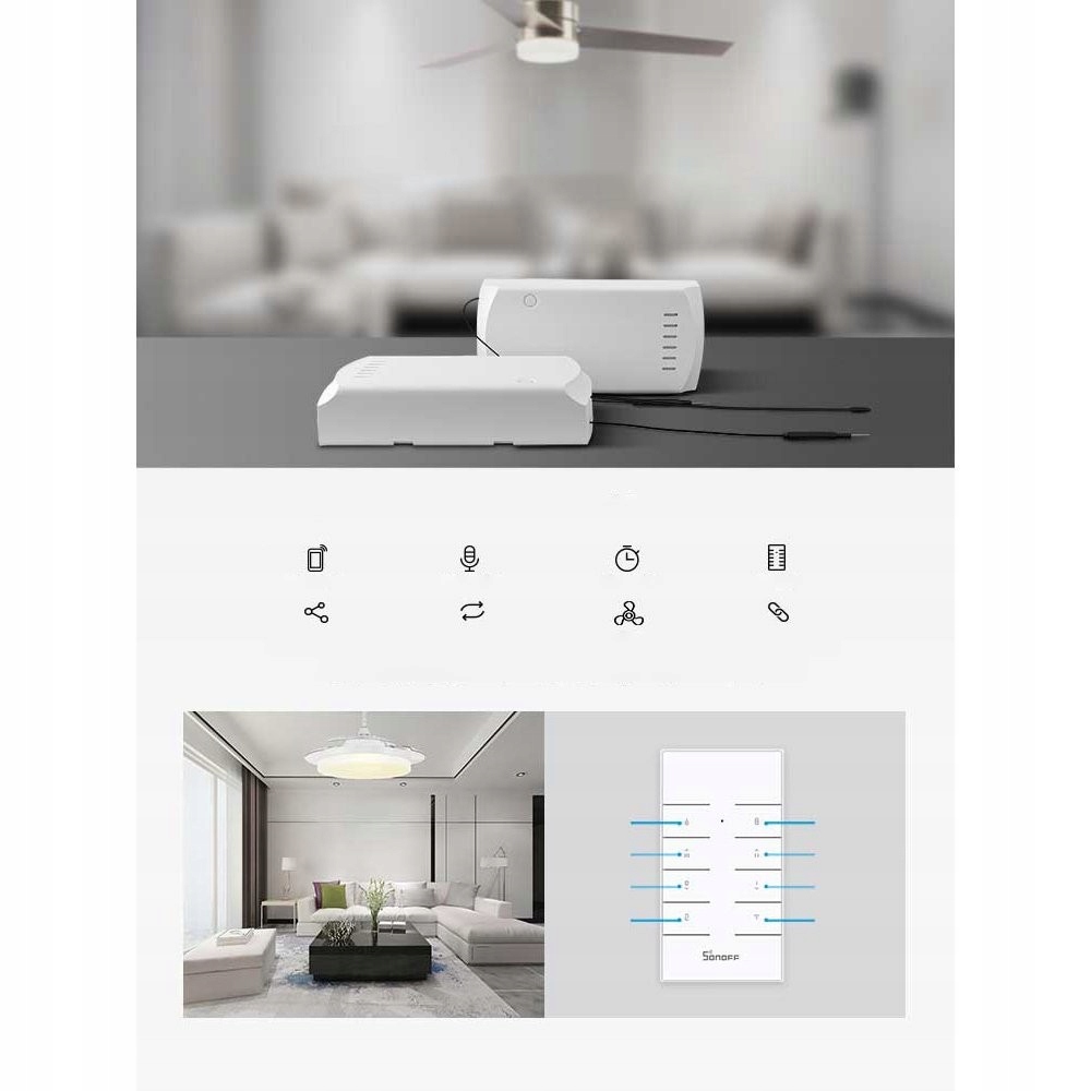SONOFF SMART STEROWNIK DO WENTYLATORA Z LAMPĄ Wifi Cechy dodatkowe łączność z wifi