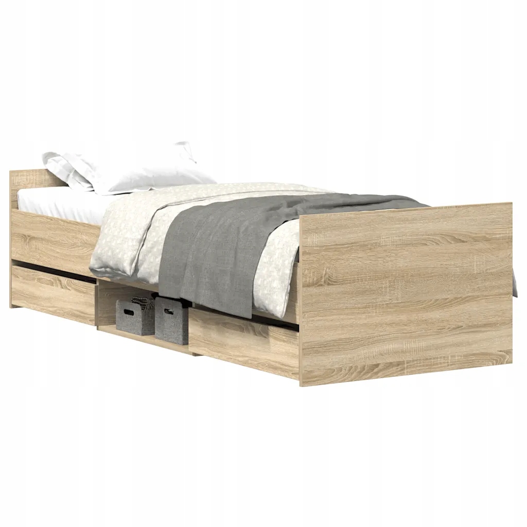 Rám postele 203 x 103 x 50 cm dub sonoma se zásuvkami a policemi
