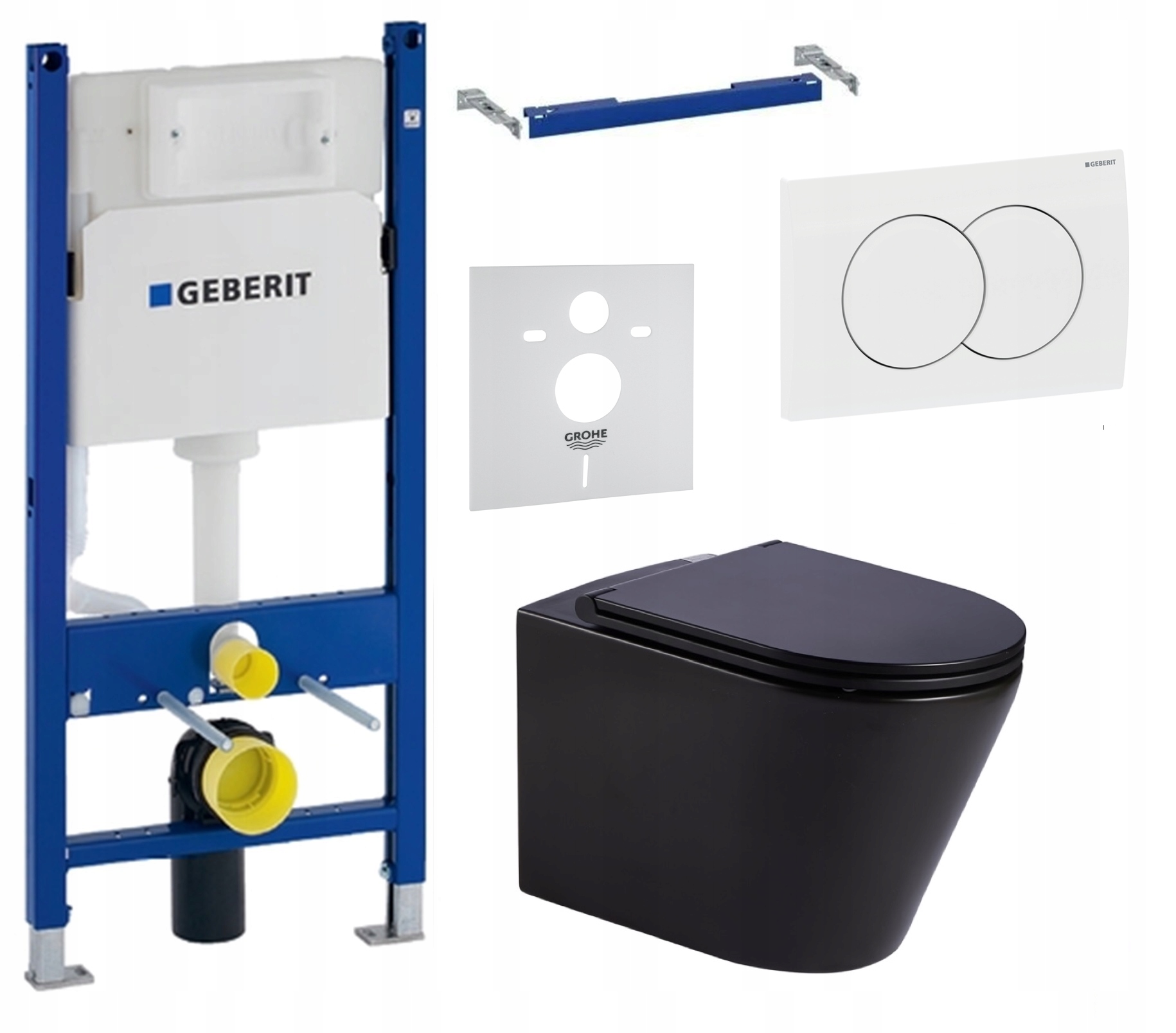 Zestaw Wc podtynkowy Geberit czarna miska Wc Tornado mat przycisk 7w1
