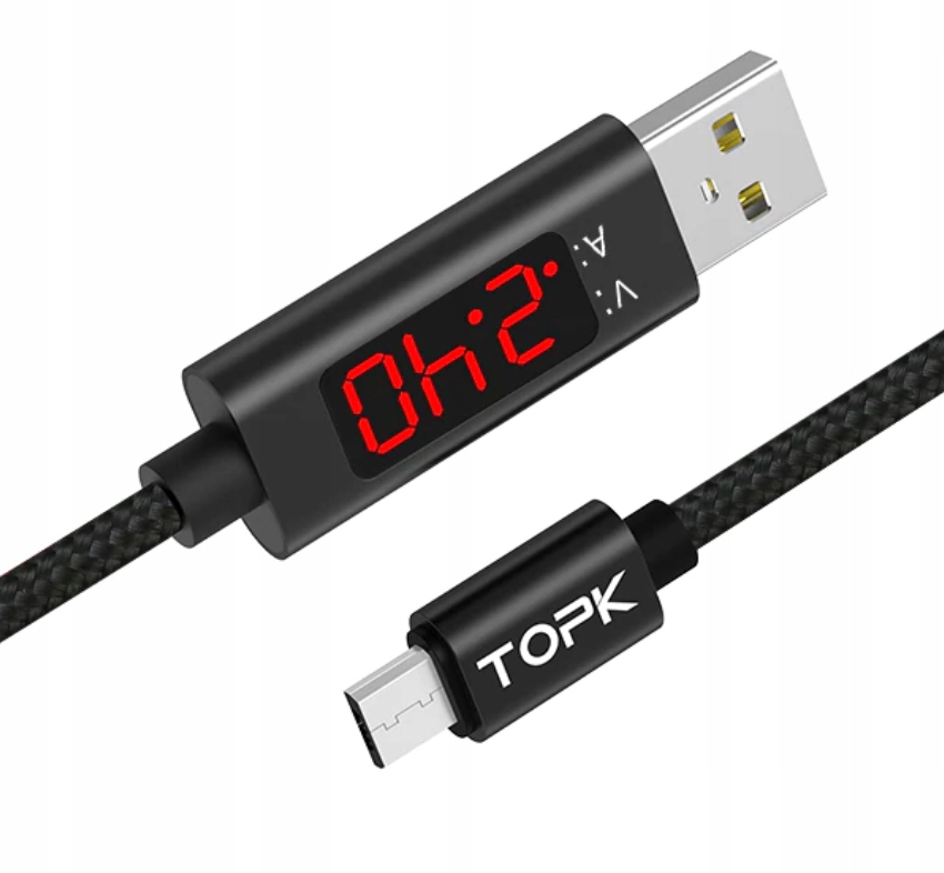 Kabel TOPK Micro USB 2,4A z wyświetlaczem