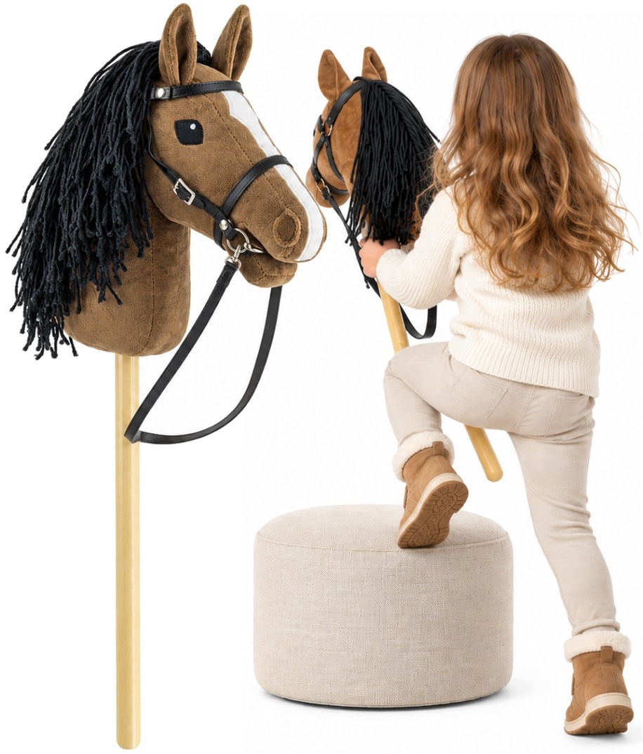 Konik na Kiju Hobby Horse Brązowy Kantar Wodze Koń Wydaje Dźwięki A3