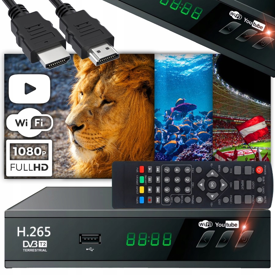 Dekodér Pozemního Tv Tuneru Usb 5V Full Hd DVB-T2 Anténa Pilot Kabel Hdmi