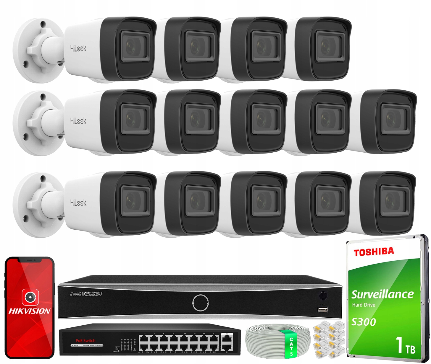 Sada vonkajšieho monitorovania 14 kamier 2MPx PoE Externá HiLook Hikvision