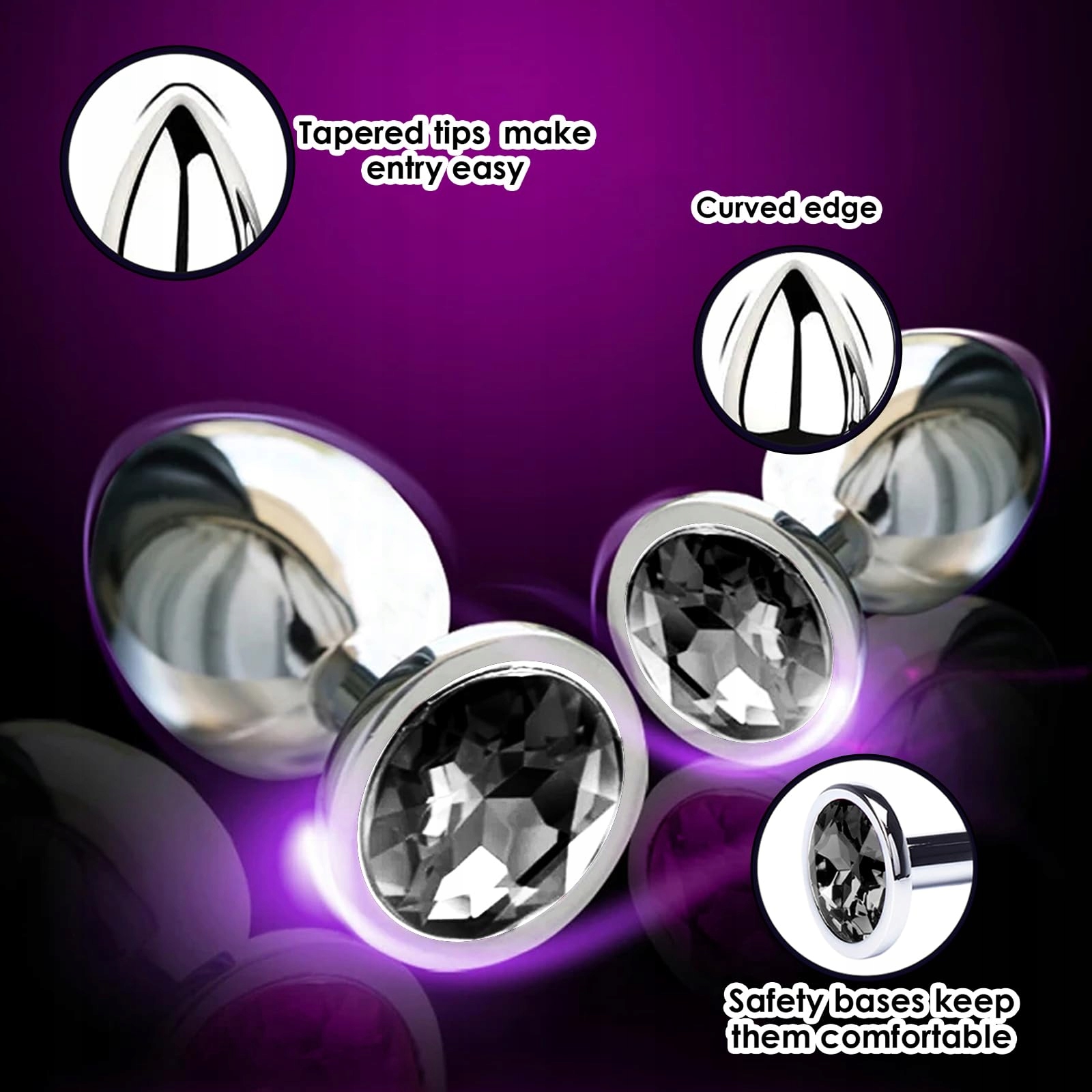 BLACK ANAL PLUG ZESTAW 3 ROZMIARY DLA KOBIET PAR MĘŻCZYZN — miniatura 3