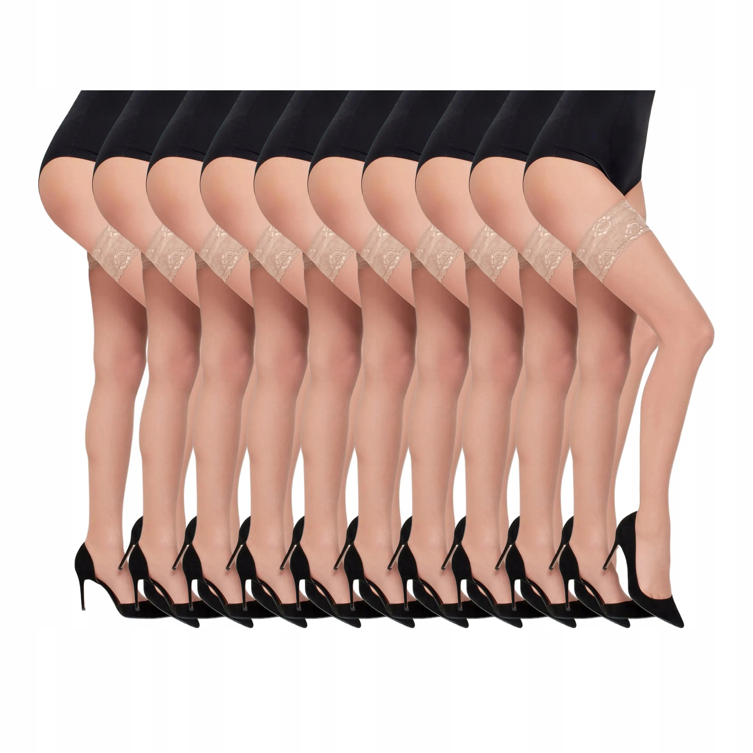 10 párů Dámské punčochy 20 den samodržící s krajkou 230 10x Natural 2-S