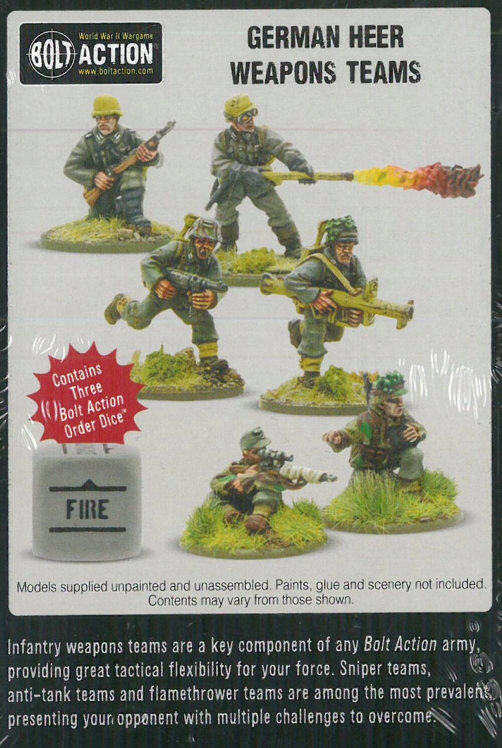 Bolt Action WWII German Heer Weapons Teams + 3 kości rozkazów System Bolt Action