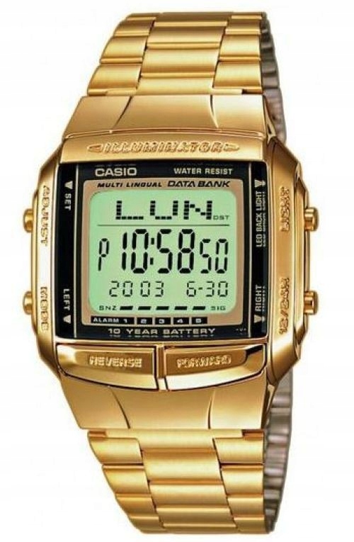 Zlaté Pánské Hodinky Casio Vintage Digital DB-360G-9A Data Bank Led Zlaté Krabička
