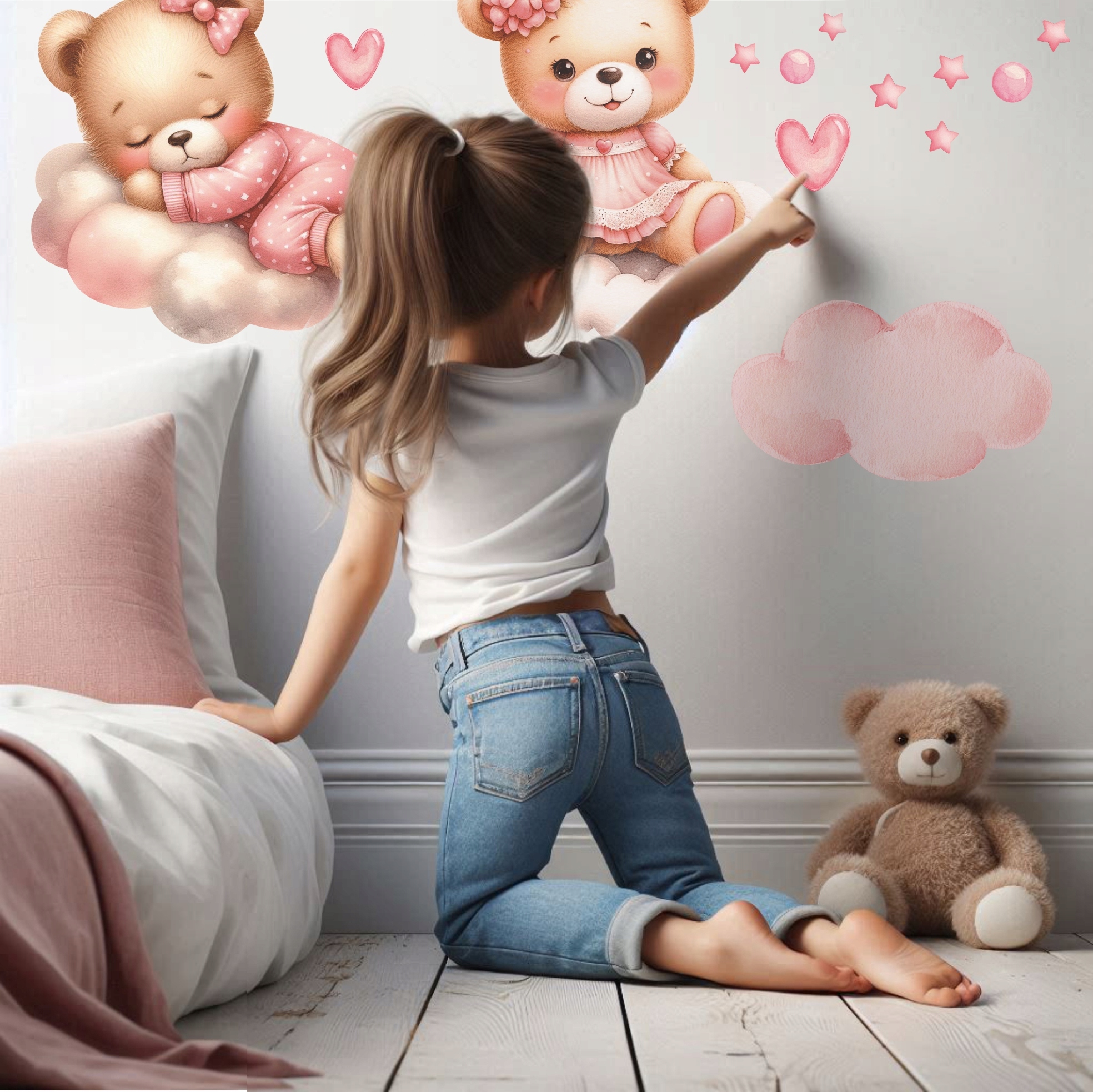 NAKLEJKA NA ŚCIANĘ MISIE BALONY RÓŻOWE CHMURY 100x100cm MC38 Długość 100 cm