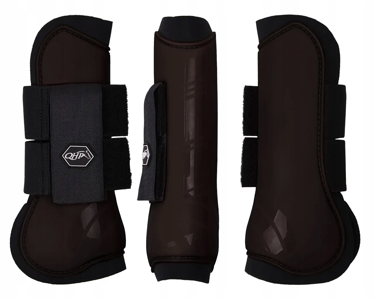 Ochranné návleky pro koně Qhp TendonBoots přední strana skořepiny na suchý zip hnědé Full