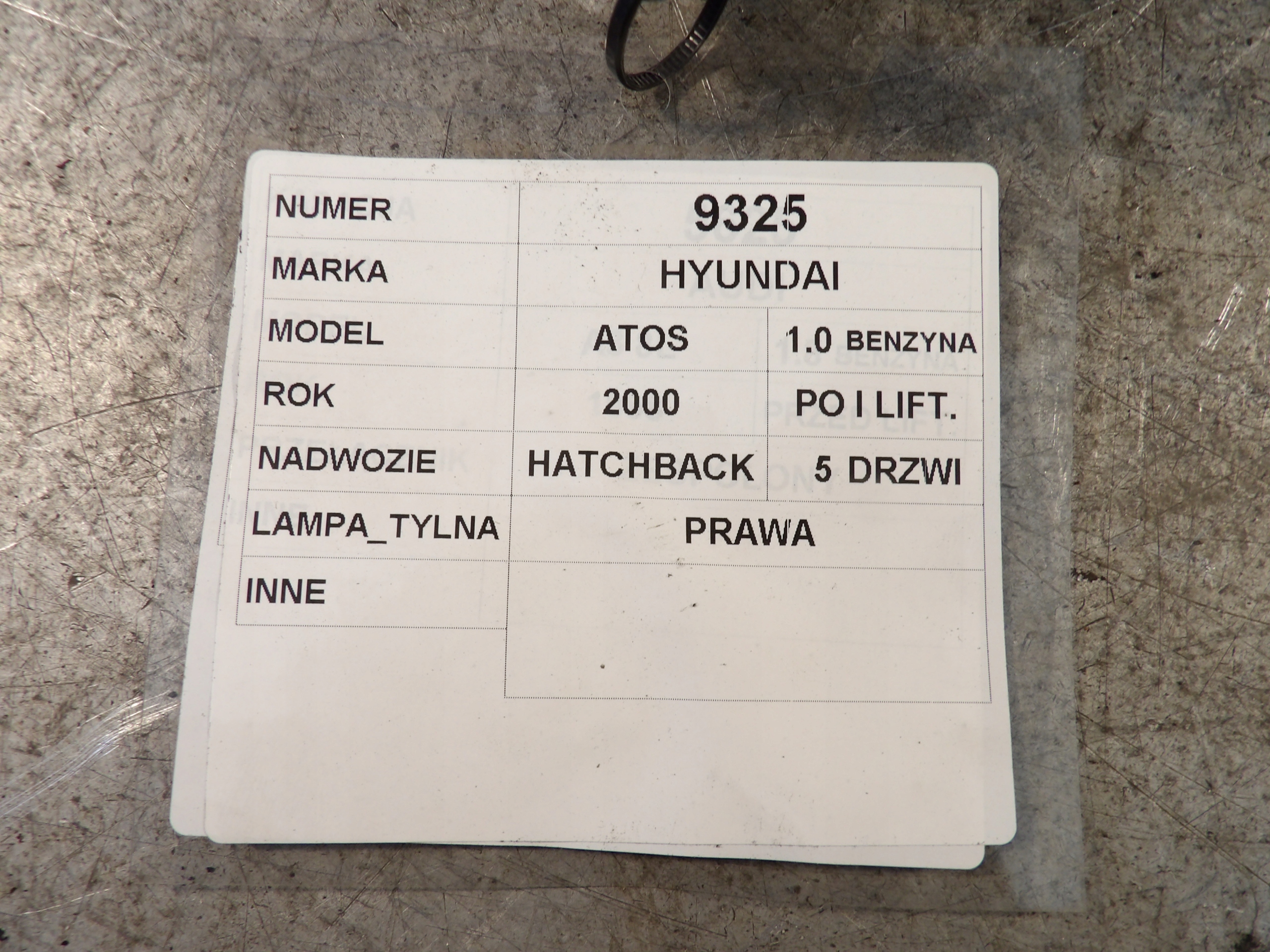 Hyundai Atos light rear right