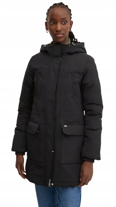 Tommy Jeans Černá Zimní Bunda S Kapucí A Nátlakem XL J9D