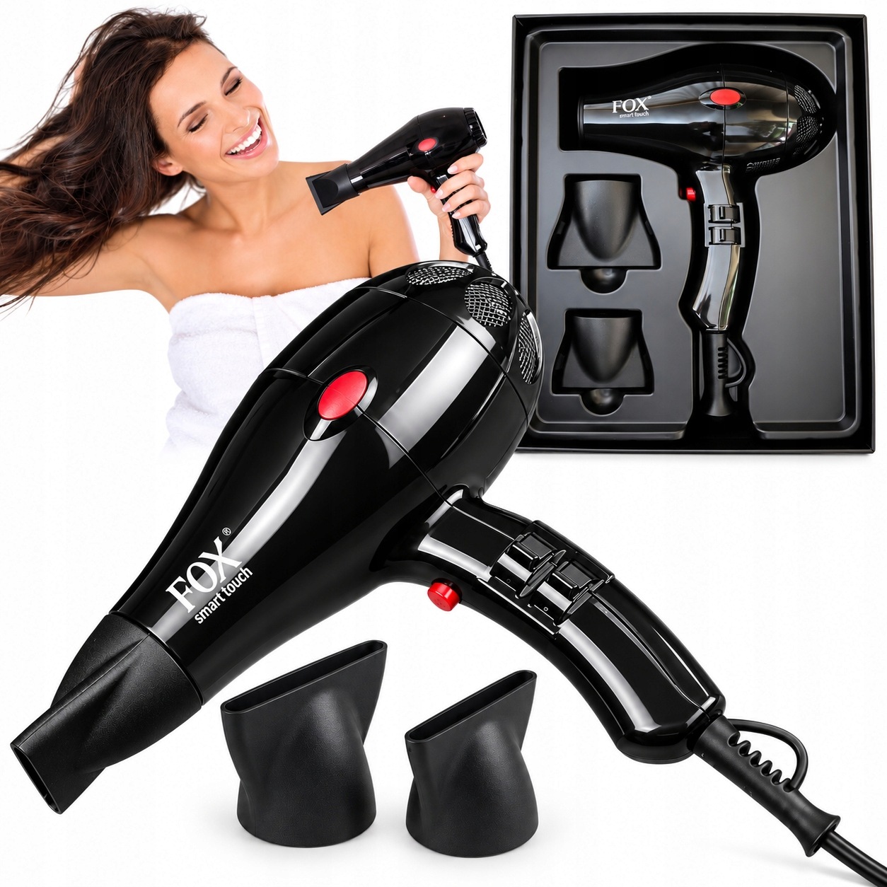 Suszarka do Włosów Jonizacja Fox Smart Black 2100W Mocna Zimny Nawiew