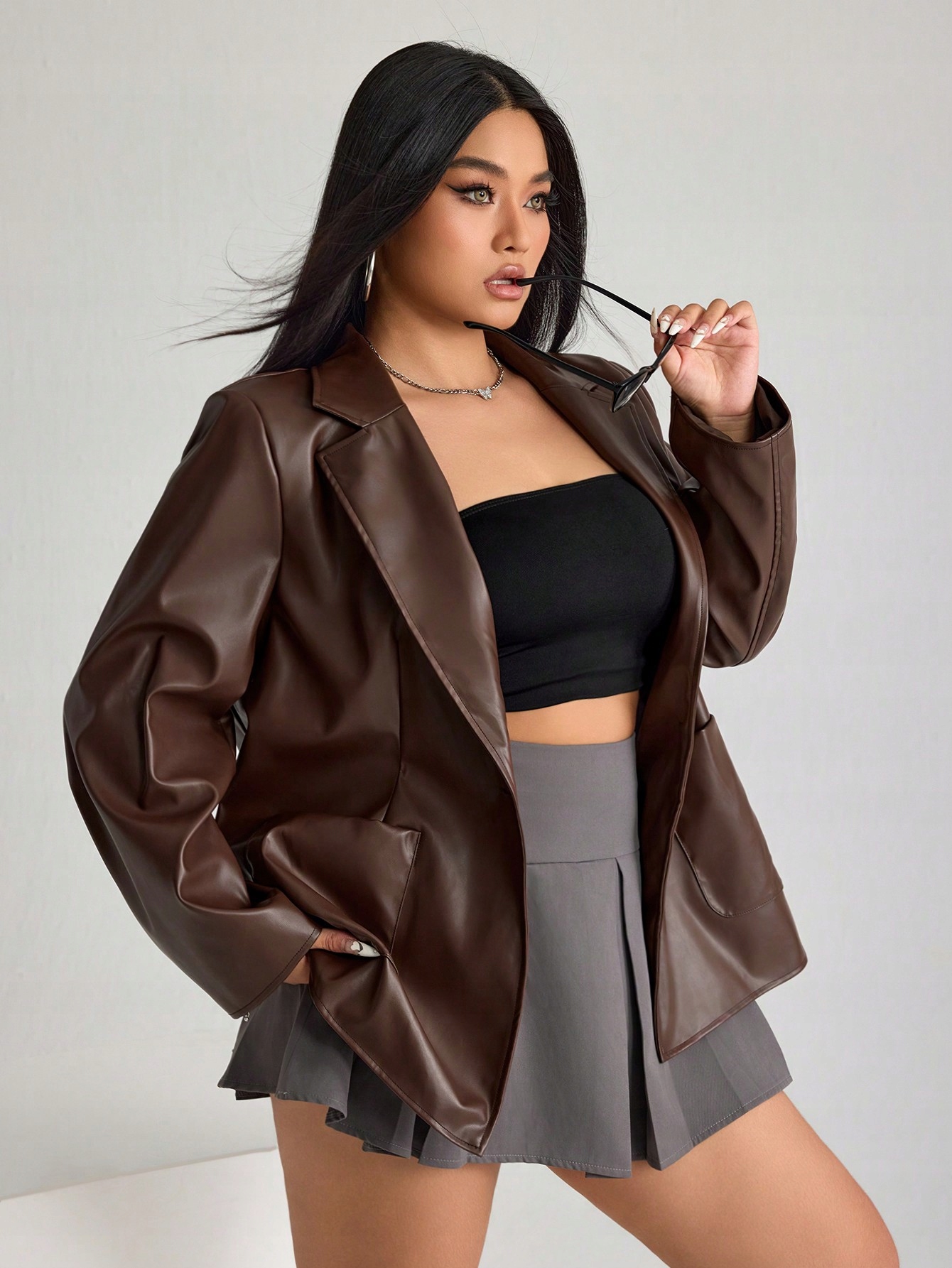 Sako Oversize Jednořadé Hnědé Shein XXL 44