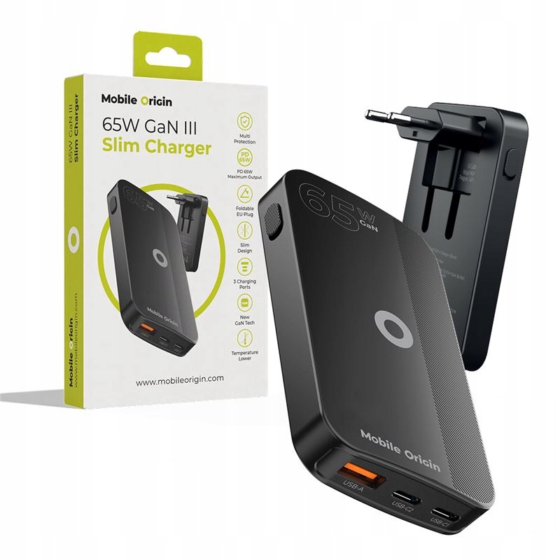 Mobile Origin Síťová Nabíječka Pro Chytrý Telefon Tablet Usb-c Usb-a 65W Gan I
