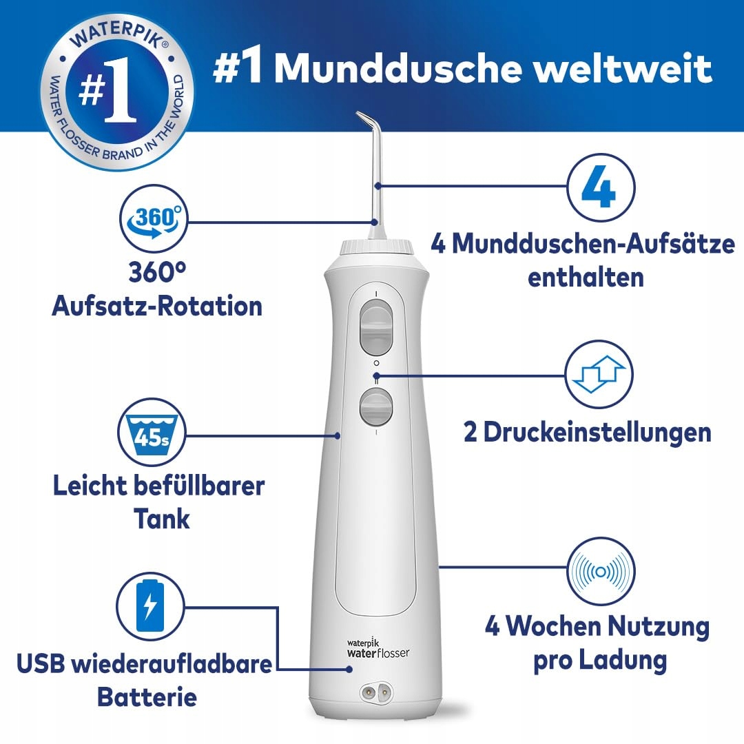 WATERPIK Bezprzewodowy Irygator Do Zębów Elektryczny Usuwa Płytkę Nazębną — miniatura 2